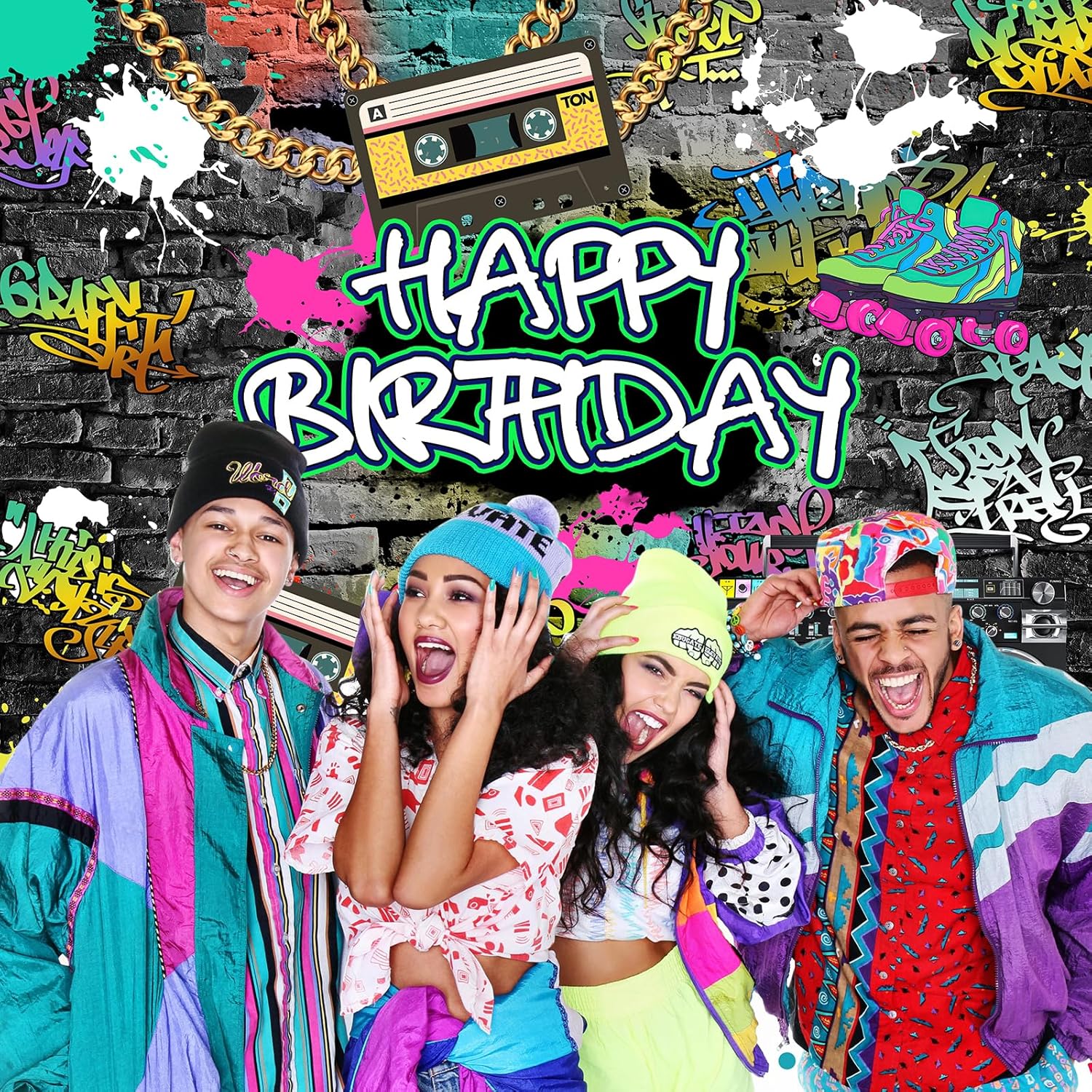 Mocsicka Graffiti 80's 90's Birthday Backdrop Urban Retro Birthday Party Background 80's 90's Hip Hop Rock Party Cake Table Decoration Banner Photo Booth Props (10x7ft)