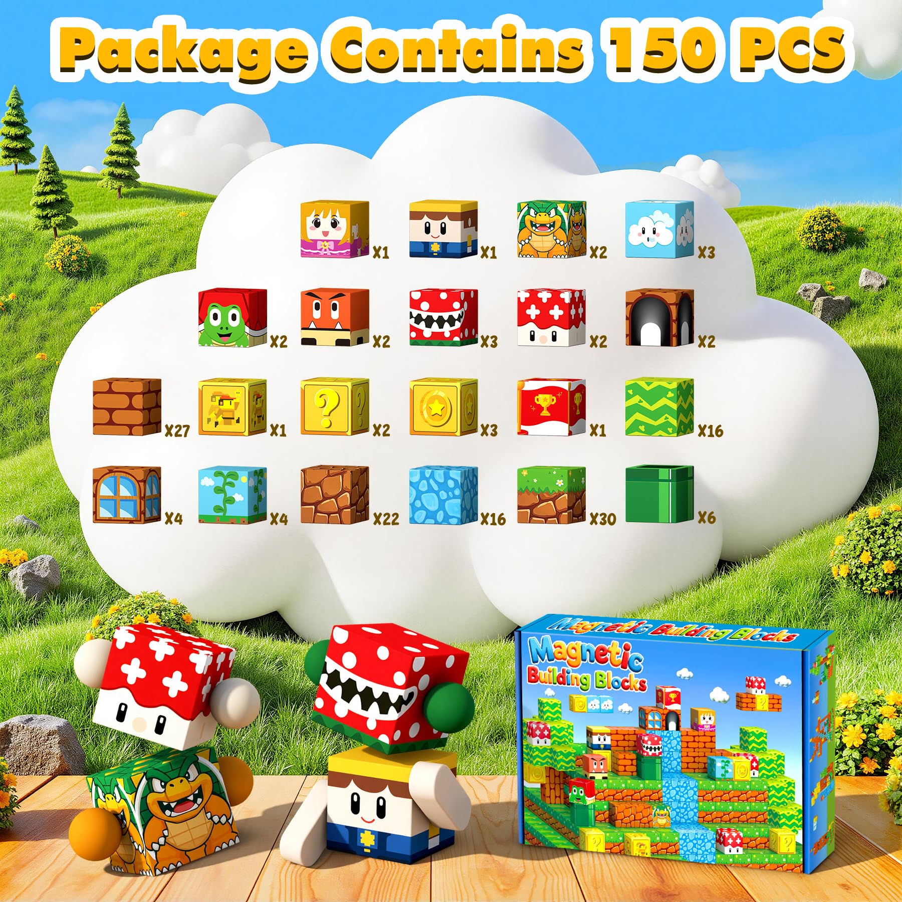 LUVTOY Costruzioni Magnetiche per Bambini - Blocchi Magnetici -150 Pezzi Magneti Bambini - Giochi per Bambini Giochi Montessori 3 4 5 6 7 8 Anni - Pasqua Regalo di Pasqua e Compleanno Ragazzi Ragazze