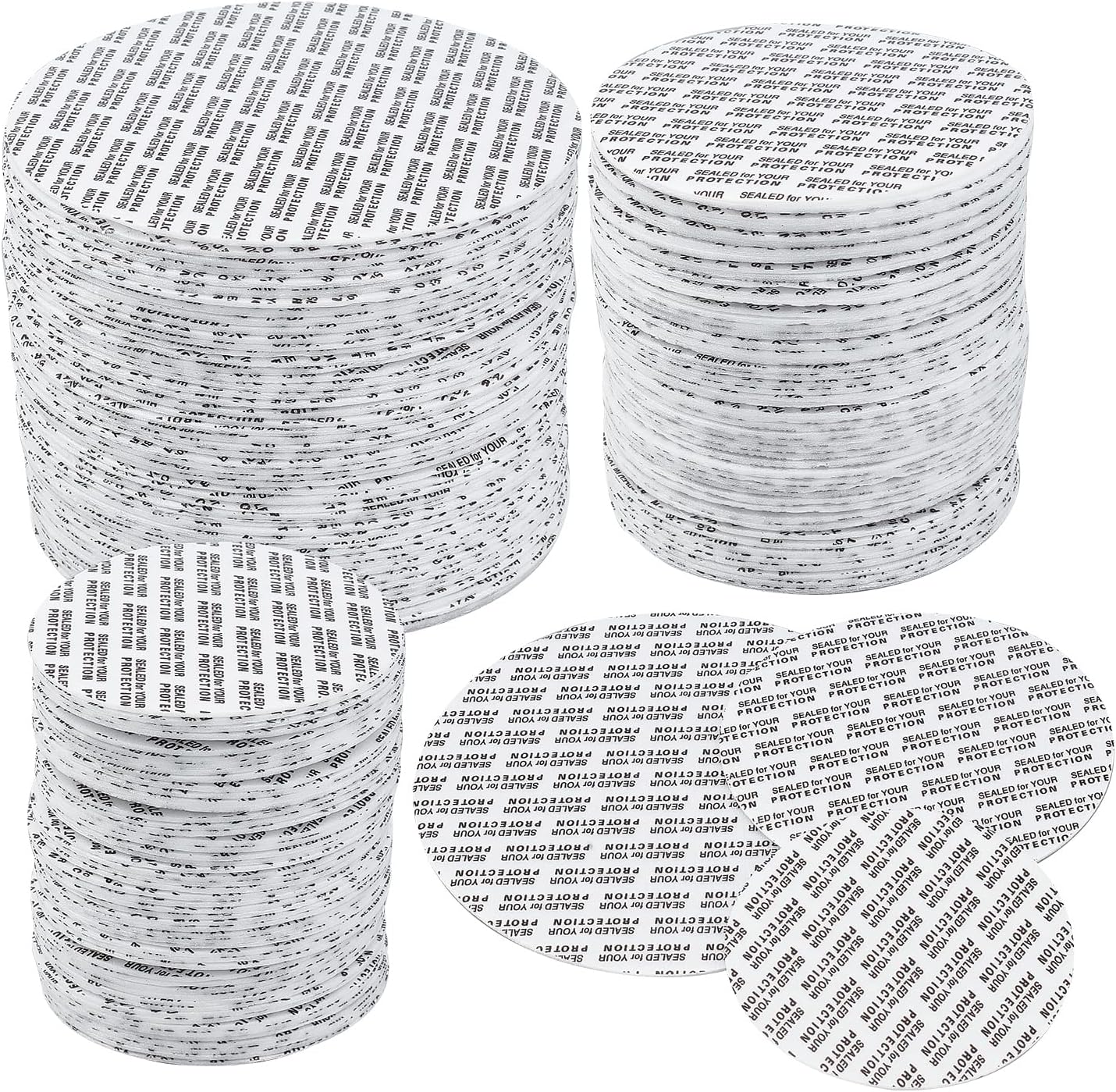 NBEADS 150 Pcs 3 Sizes Pressure Sensitive Seals, 58mm/70mm/89mm Waterproof Foam Lid
