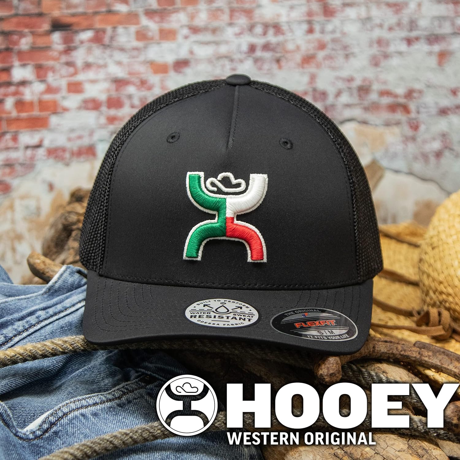 HOOEY Boquillas Flexfit Trucker Hat for Men – Adjustable Snapback Mesh Baseball Cap - Western Hat with Mexican Flag Design