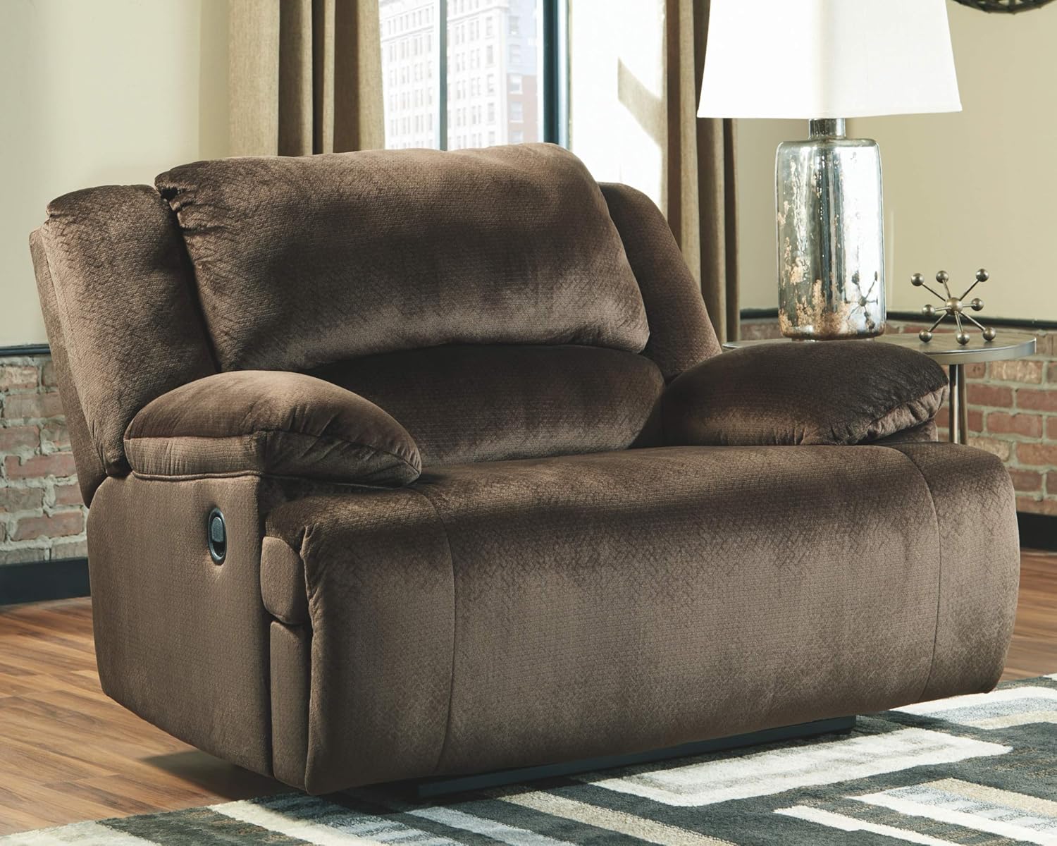 Signature Design by Ashley Clonmel Microfiber Manual Zero Wall Wide Seat Adjustable Recliner, Brown