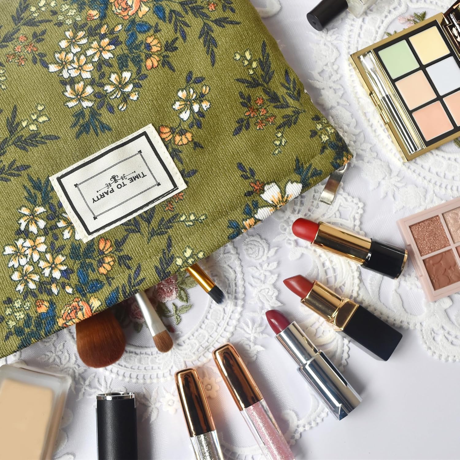 Make Up Bag Cosmetic Bags for Travel Women Corduroy Organizer Pouch Toiletry Bags with Zipper Large Capacity 15 armygreen - Image 6