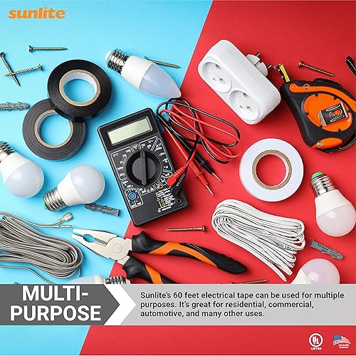 Miniatura 4 de Sunlite 41325-SU - Paquete de 10 cintas eléctricas de PVC de 60 pies x 0.75 pulgadas, para empalmar, proteger y aislar cables, resistente a la