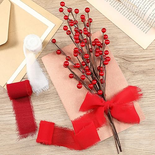 Vista 3 de 6 rollos de cinta de seda hecha a mano con flecos de gasa de 1.5 pulgadas x 3 yardas, cinta colorida para invitaciones de boda, ramos de novia