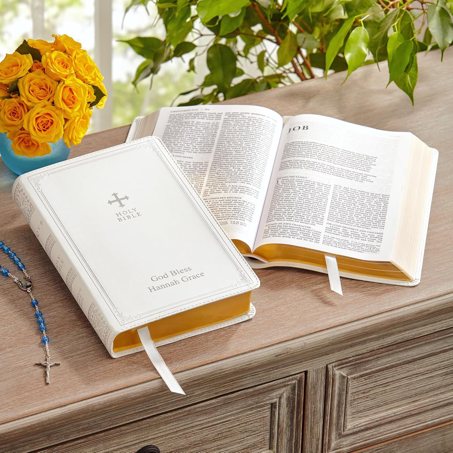 Let's Make Memories Personalized Catholic Bible - New & Old Testament - White - Gift of Faith - Customized with Message - 9.4" L x 6" W - Catholic Bible - White Cover