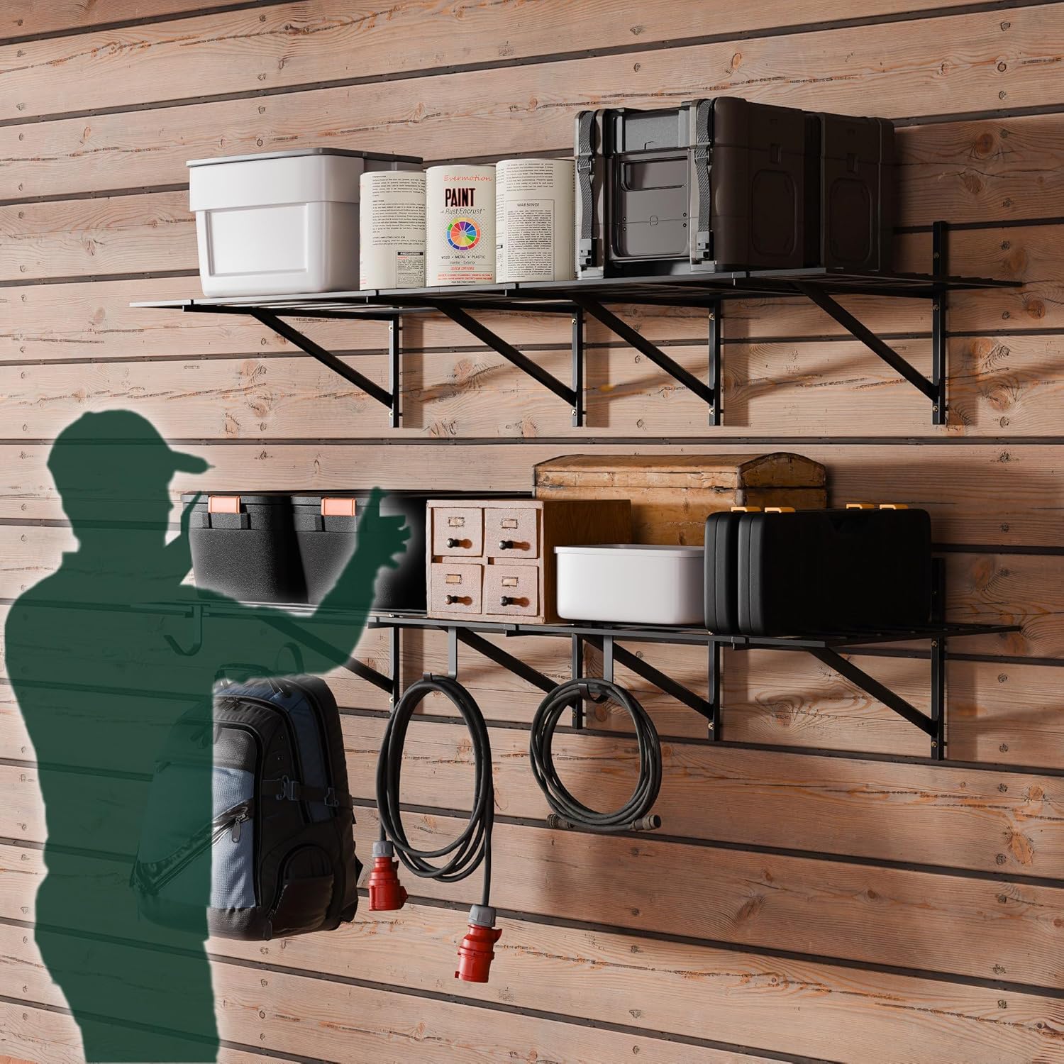 SunsGrove 4 Pack 2x3ft Heavy Duty Garage Wall Shelving, 1600LB Weight Capacity, 24"x36" Adjustable Commercial Grade Steel Storage Rack for Garage, Basement, Warehouse (Black)