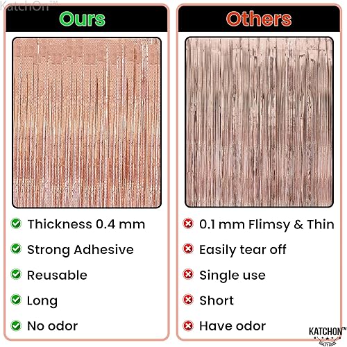 Miniatura 4 de KatchOn, Cortina de flecos dorados a rayas láser, extra grande de 3.2 x 8 pies, paquete de 2, telón de fondo de oro rosa para decoraciones de