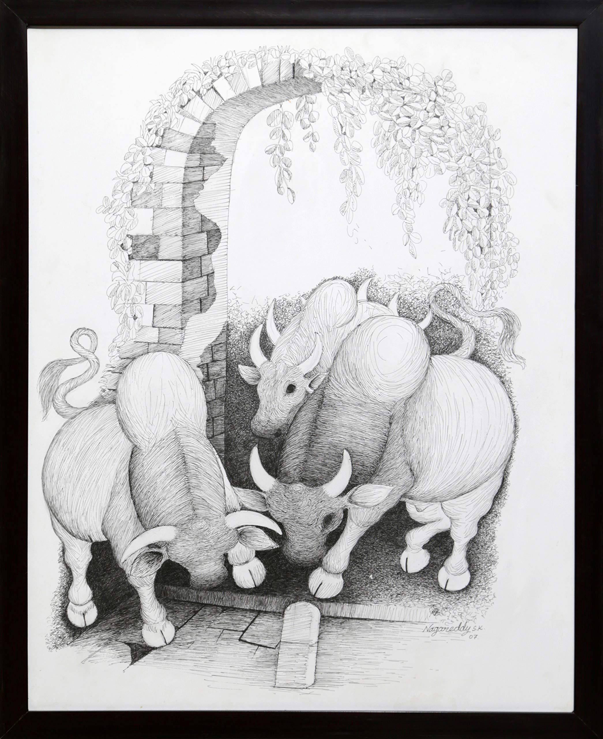 Bull Face (Pen And Pencil Painting By Naga Reddy)