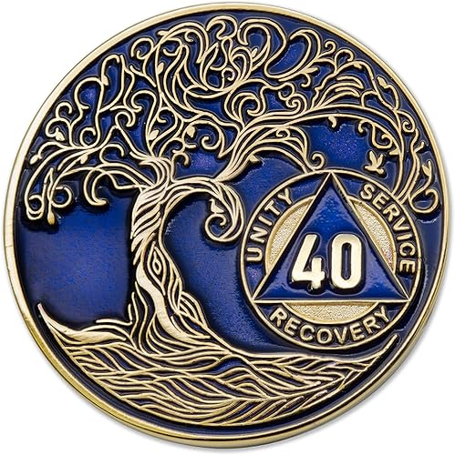 Miniatura 150 de Medallón/Ficha/Ficha de Recuperación AA Sobriety Mint de 2 Años, Árbol de la Vida Retorcido, Dorado - Negro