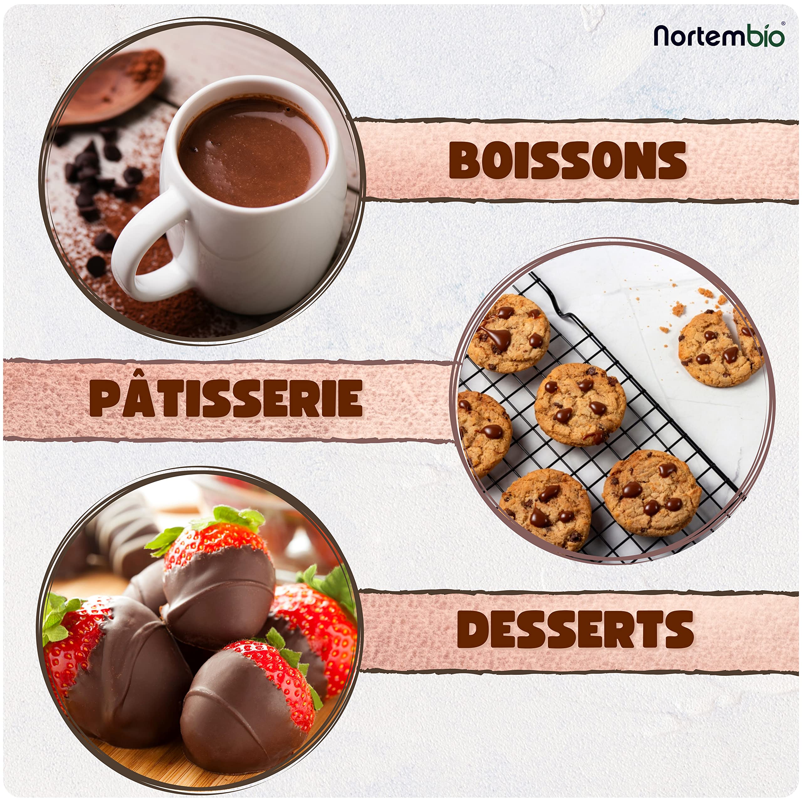 Nortembio Cacao en Poudre 400 g · Cacao Pur Dégraissé Biologique · Sans Sucres, Sans Gluten, Sans Lactose, Végan. Idéal pour la Pâtisserie et les Boissons Gourmets.