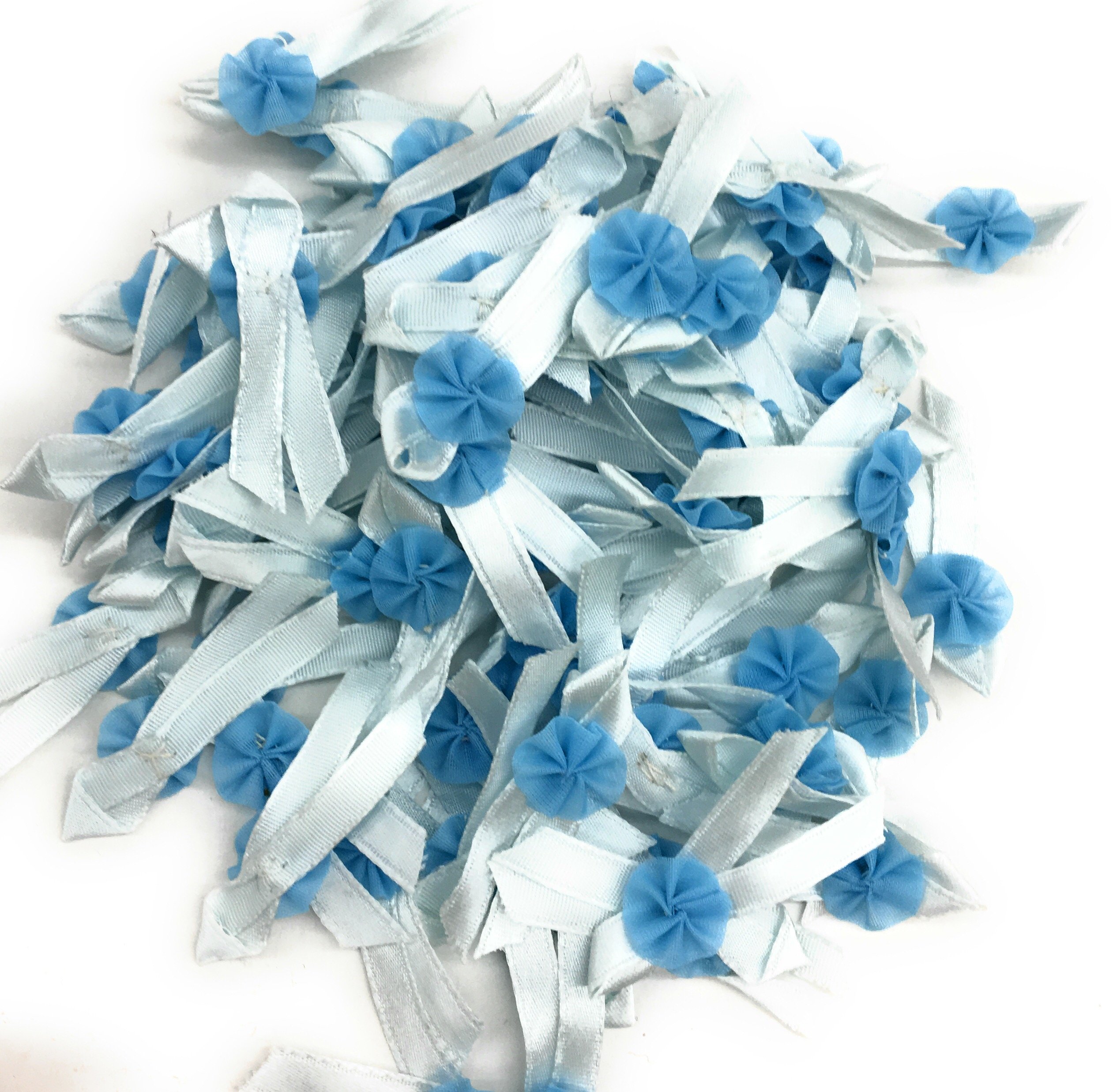 100 Light Blue BOWS - Flower Bow 3/4''x 1-3/4'' - cute Ribbon Bows Crafts Party Decoration - Satin BOW Ribbon Applique Embellishment