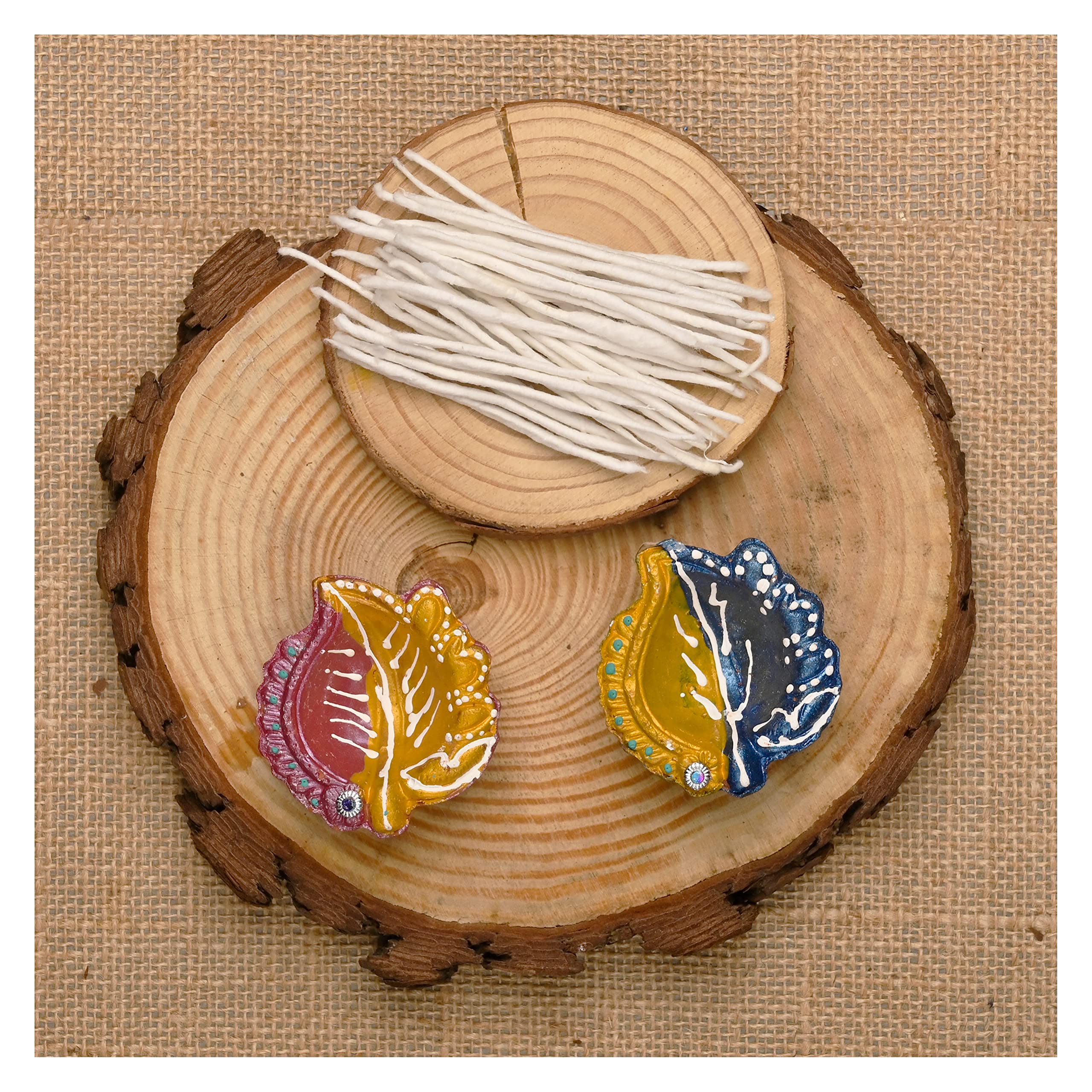 SHOPOGENIE 6 pcs Handmade Clay Diya for Diwali | Designer Leaf Diya with Cotton Wicks Batti | Mitti Diya | Earthen Terracota Diya | Indian Oil Lamp | Diwali Gift |