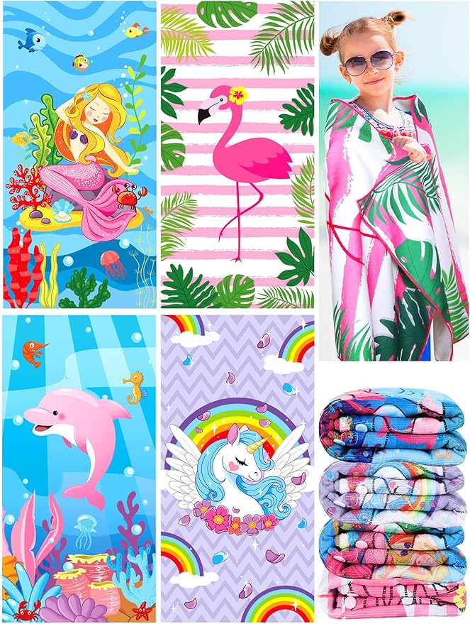 Boyiee 4 Pcs Beach Towels for Kids Baby Beach Towel Kids