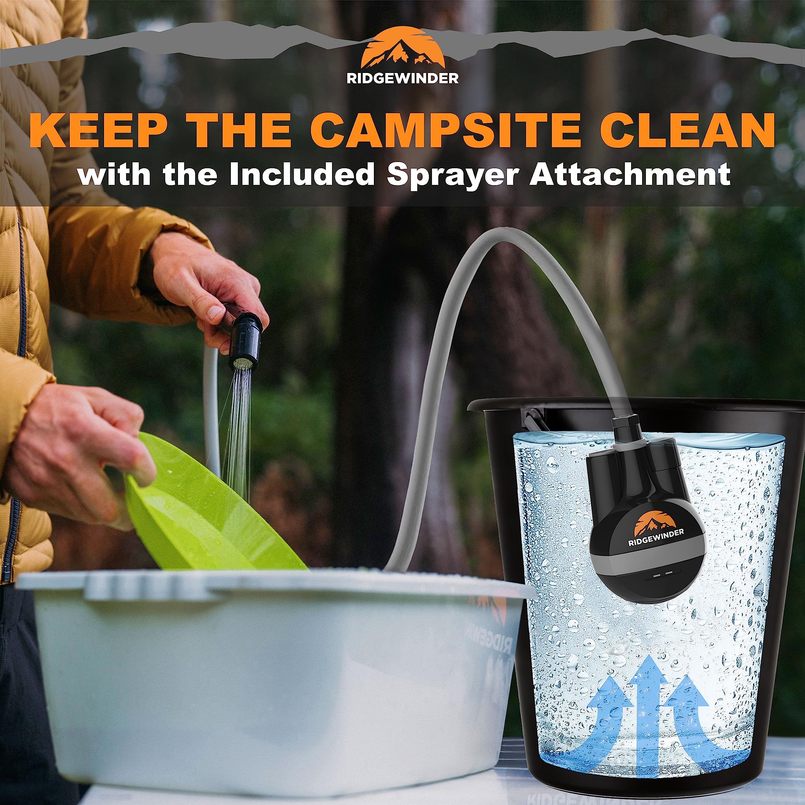 Ridgewinder Ducha portátil para camping, con batería recargable y alcachofa de ducha incluida, ducha de camping completa con accesorio rociador
