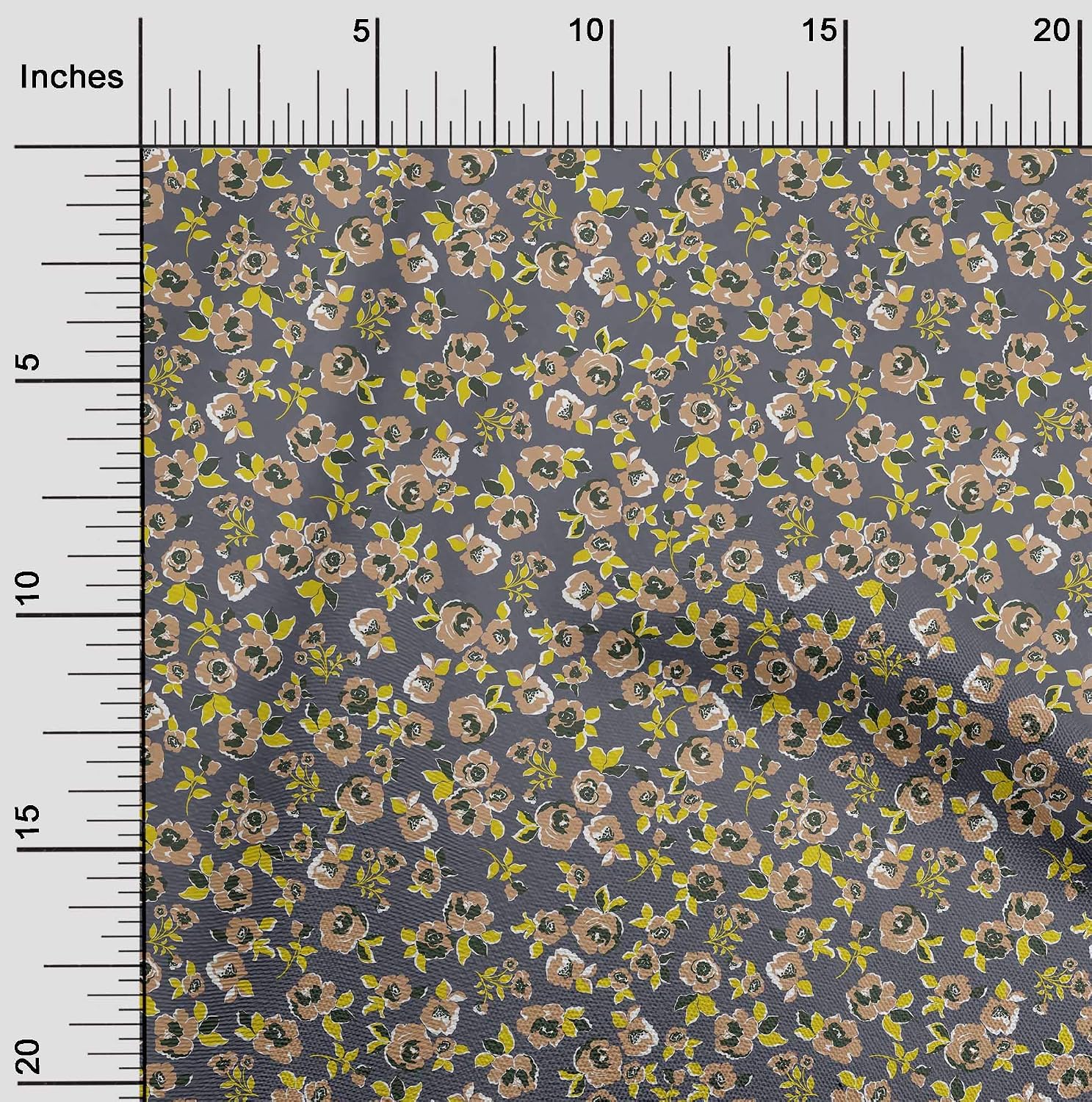oneOone Cotton Flex Gray Fabric Leaves & Floral Artistic Fabric for Sewing Printed Craft Fabric by The Yard 40 Inch Wide