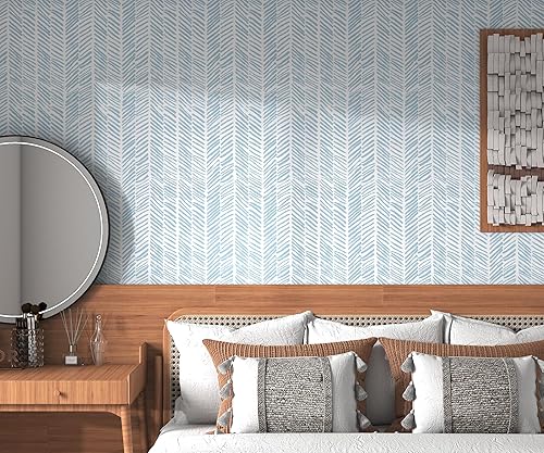 Miniatura 14 de Papel tapiz a rayas para dormitorio, 17.3 x 78.8 pulgadas, papel de pared blanco/beige, papel de espiga autoadhesivo, extraíble, papel tapiz