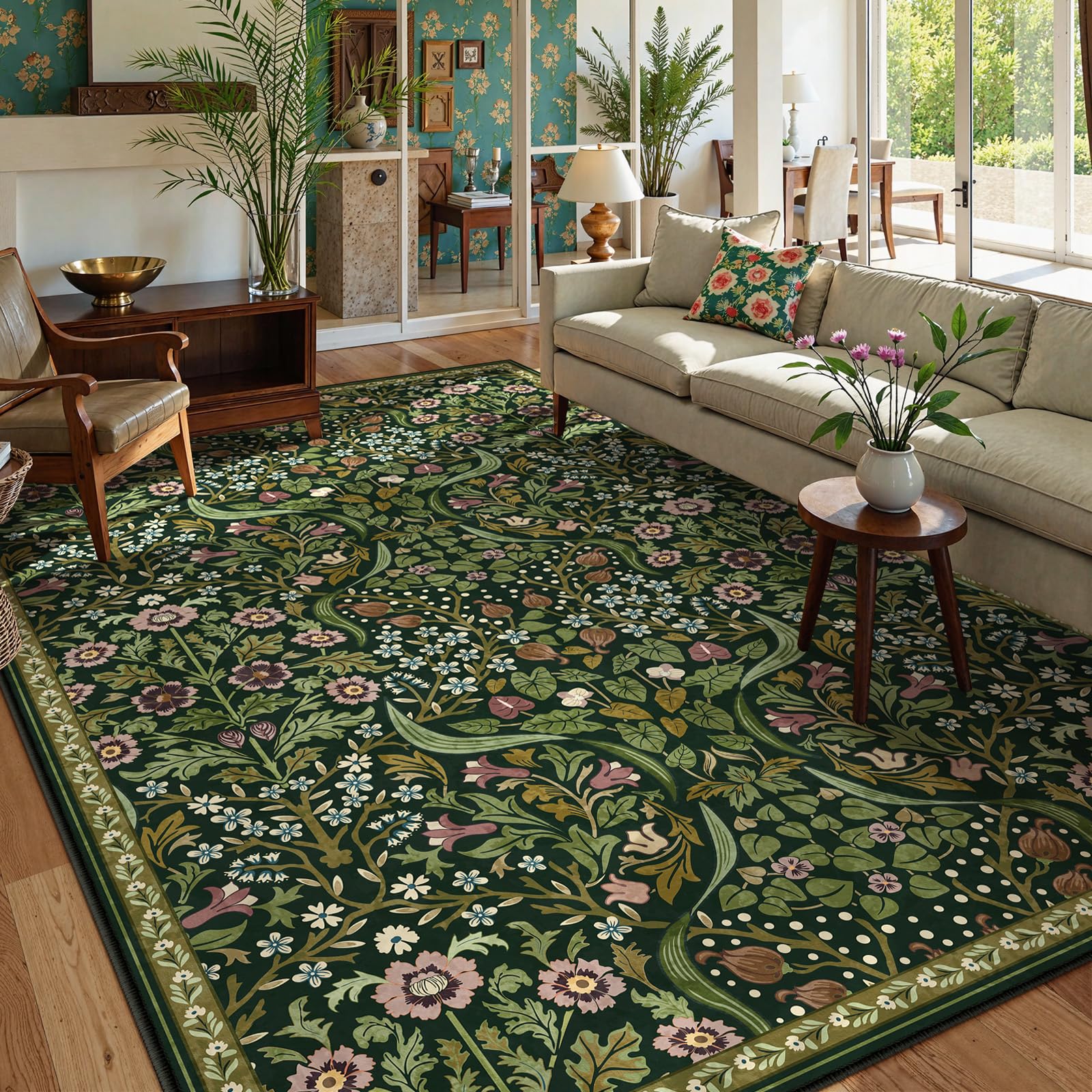 Amazon.com: Moynesa Floral 6x9 Area Rugs, Washable Green Rugs for