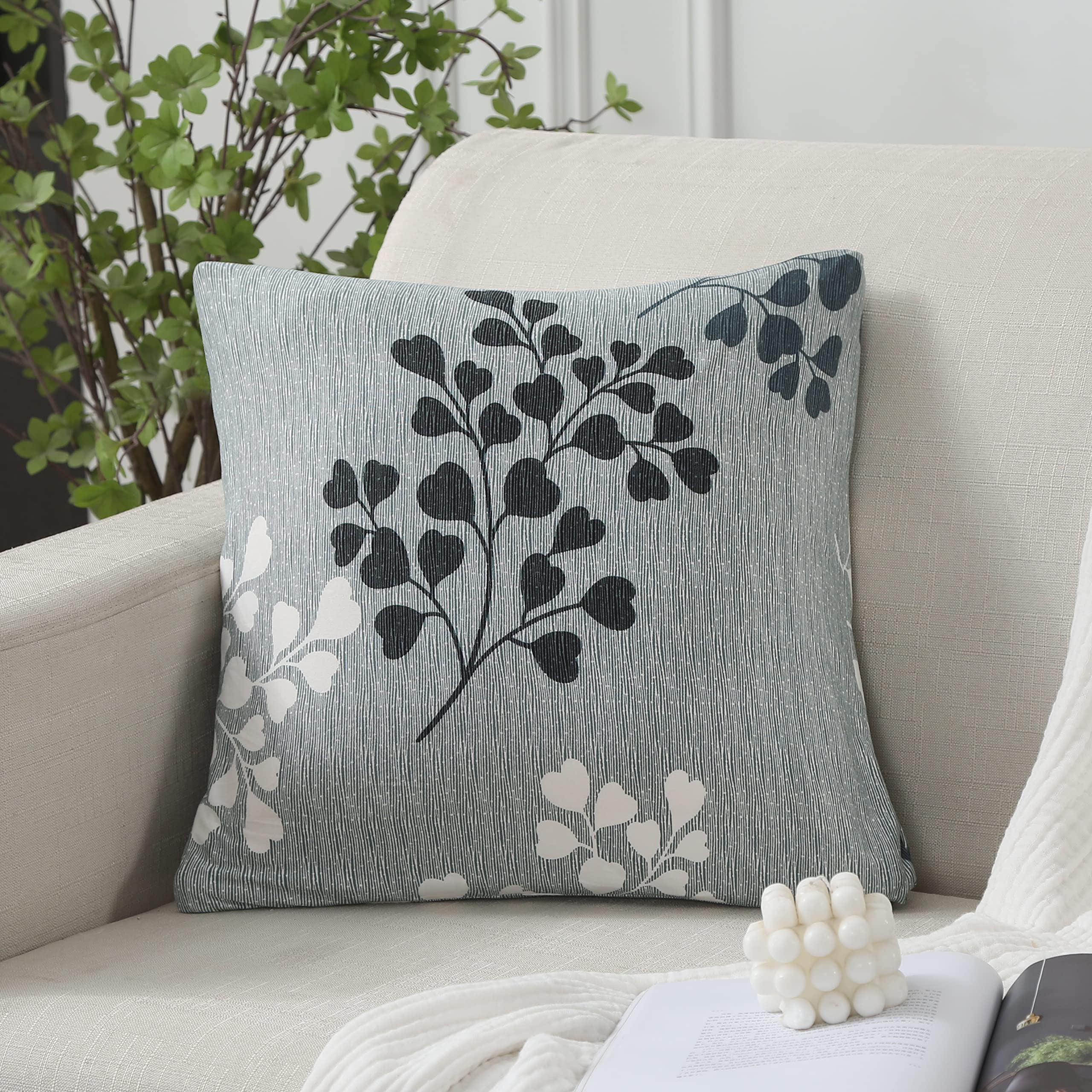Jaotto Federe Confezione da 2 Federe Cuscini Divano Decorativi Fodere Quadrati Spandex 45x45cm Cuscino Copricuscini per Soggiorno Camera da Letto Casa(Stile Foglie,Set di 2)