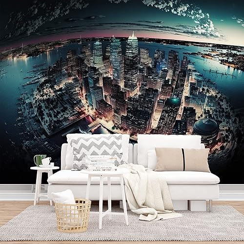 Miniatura 5 de DEKOROS.COM Papel tapiz con vista nocturna de las luces de la ciudad de Boston, gran paisaje de rascacielos con cielo nublado, papel tapiz de pared