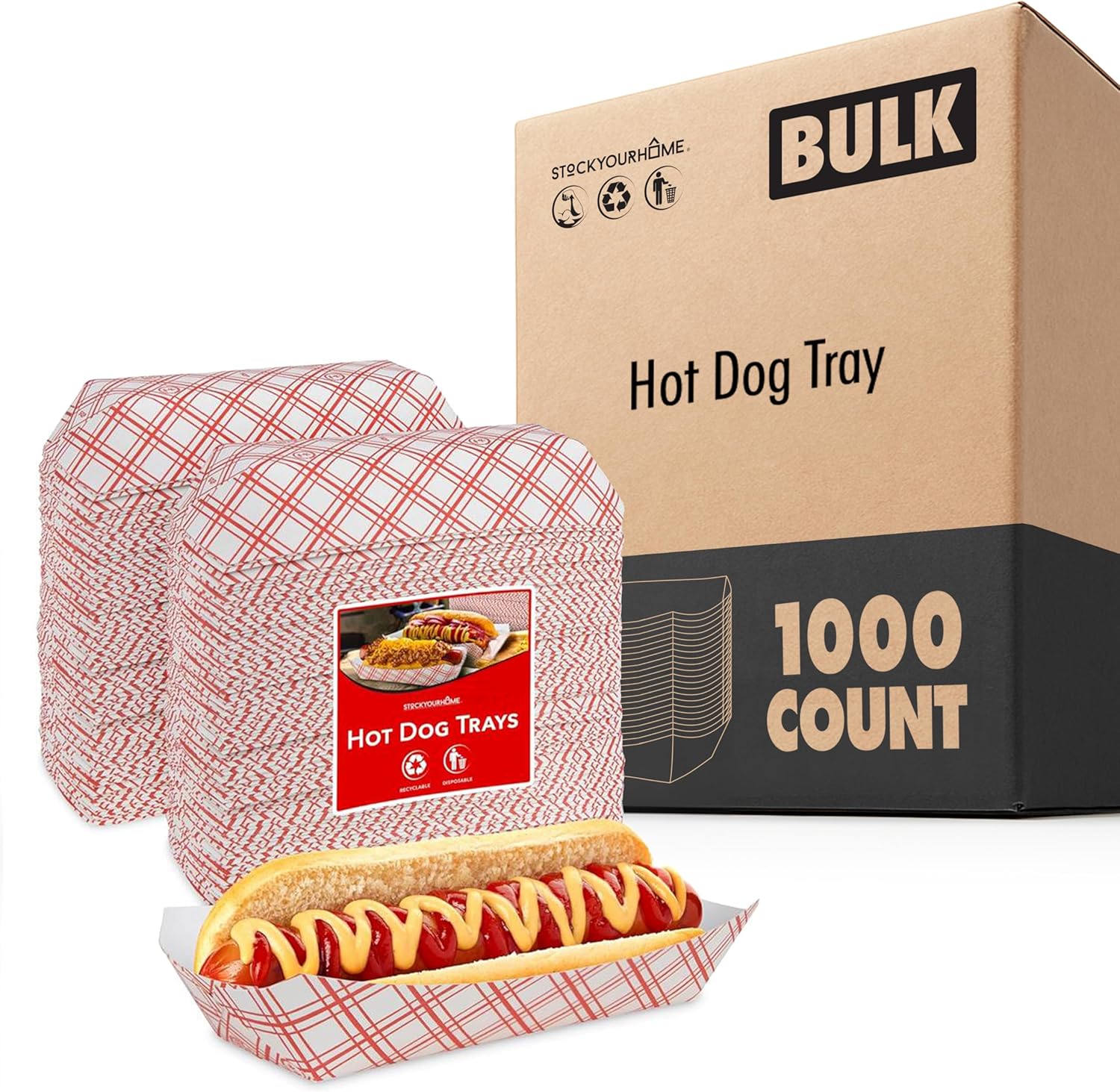 Checkered Hot Dog Trays 1000 Pack Retro Red and White Food Boats for Hot Dogs Grease Resistant Paperboard Disposable Trays Stock Your Home