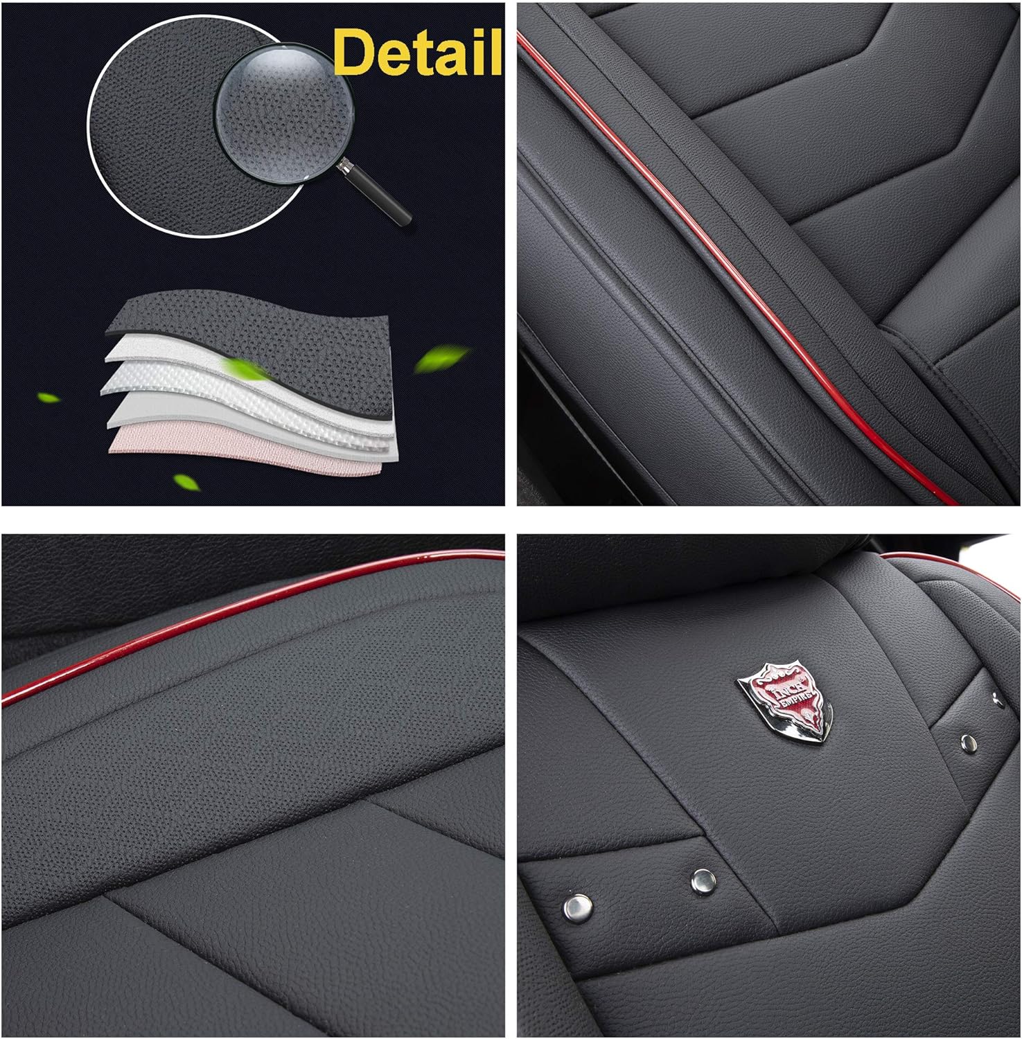 INCH EMPIRE 2 Front Car Seat Cover Water Proof with Built-in Lumbar Support Fit for Sedan SUV Hatchback Truck Tacoma Sorento Accord Corolla Outback Xttera HHR Maxima Impala Malibu (2 Front Black&Red)