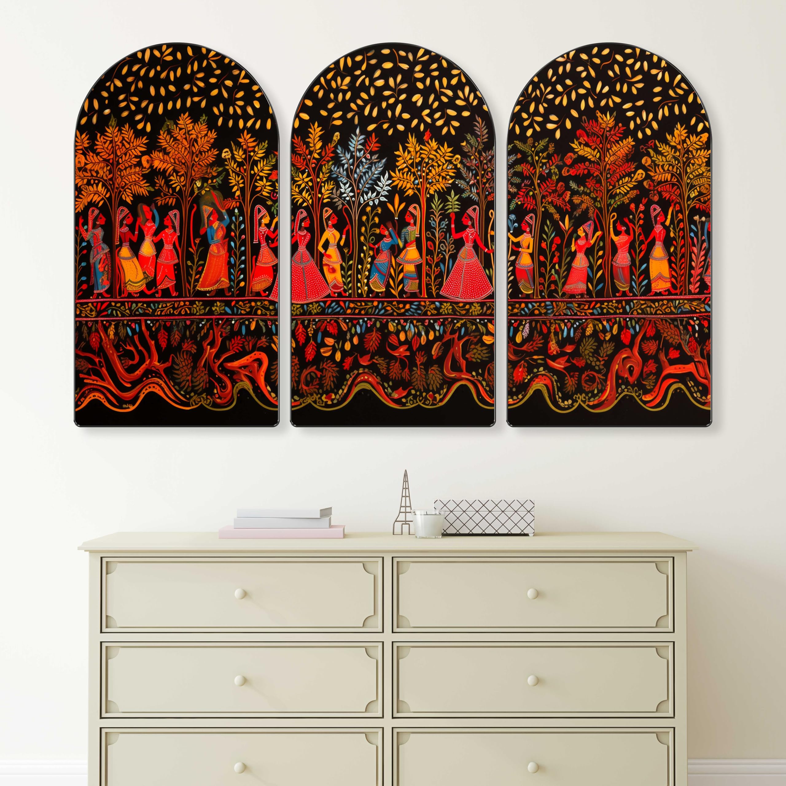 Livin'luxe Golden Tree Arch Shape 3 Panel Wall Painting Set -23 Livin'luxe Golden Tree Arch Shape 3 Panel Wall Painting Set -23