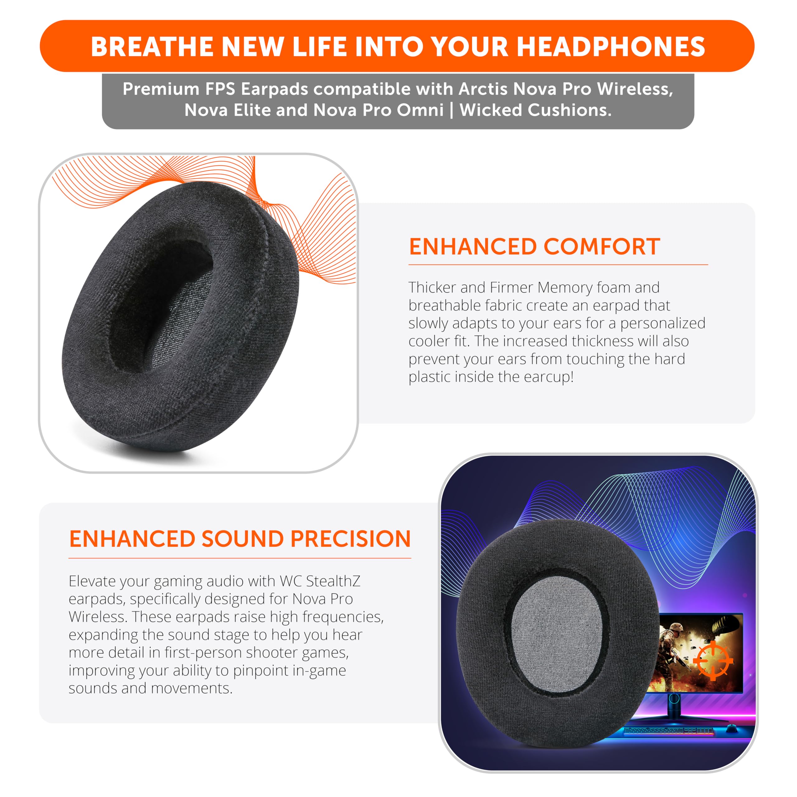 Amazon | WC StealthZ Nova Pro ワイヤレス - FPS指向イヤーパッド