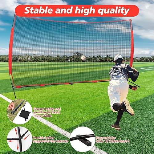 Miniatura 2 de Red deportiva portátil de 7 x 7 pies, 10 x 16 pies, 10 x 20 pies, con bolso y 12 clavos de tierra. Red de respaldo estable para softbol, lacrosse,