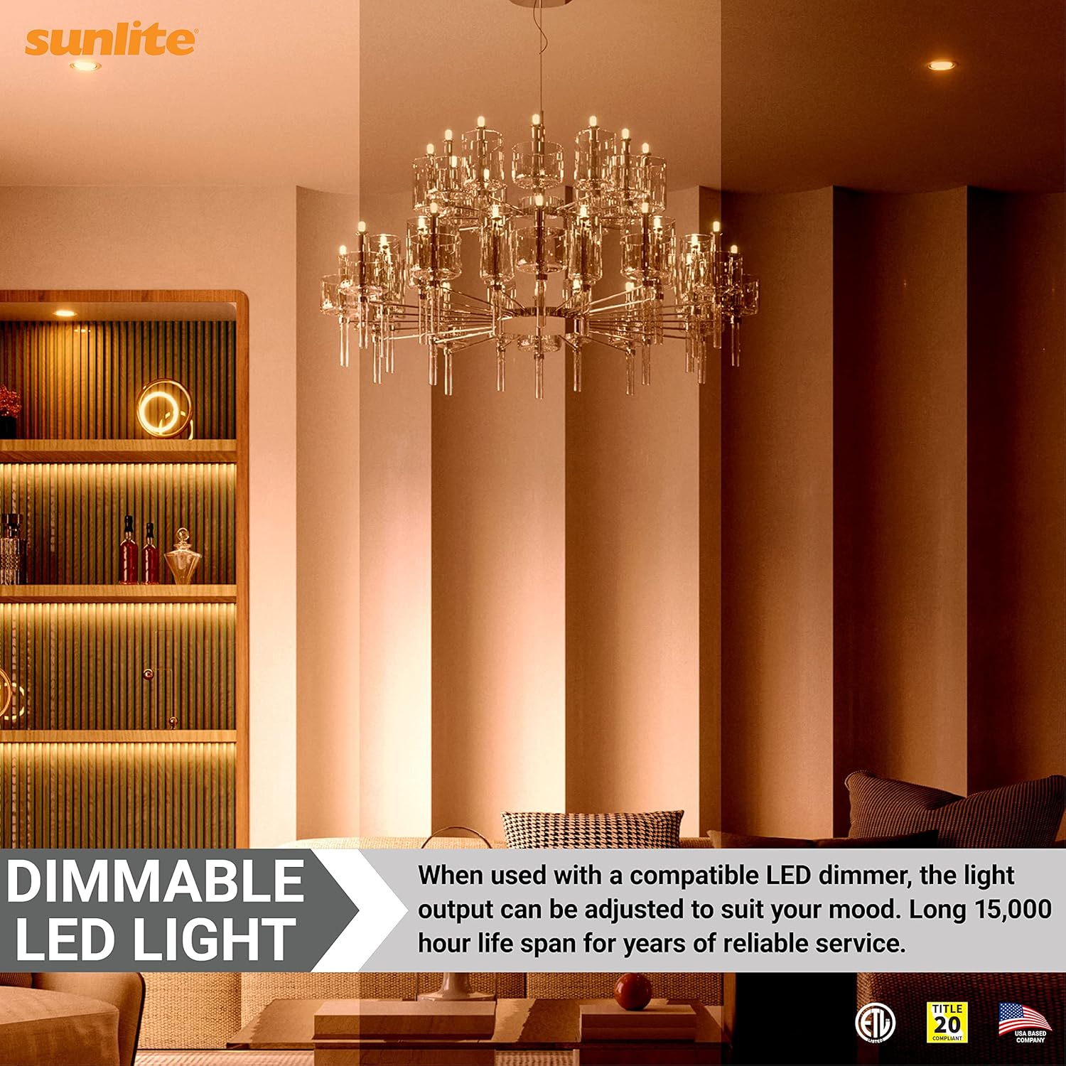 Sunlite LED B11 Decorative Chandelier Light Bulb, 7 Watts (60W=), 500 Lumens, 120 Volts, Dimmable, E12 Base, 90 CRI, ETL Listed, Torpedo Frosted, Title-20, 2700K Soft White, 6 Pack