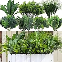 Green Moon 18 Bundles UV Resistant Artificial Outdoor Plants - Faux Tropical Greenery Bushes for Porch Garden Home Decor