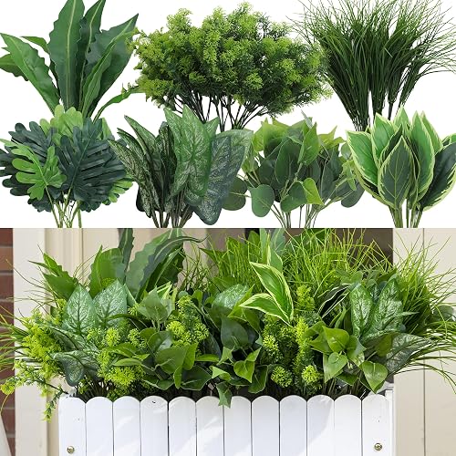 18PCS Artificial Plants Outdoor, Faux Flower Greenery Stems for Outside