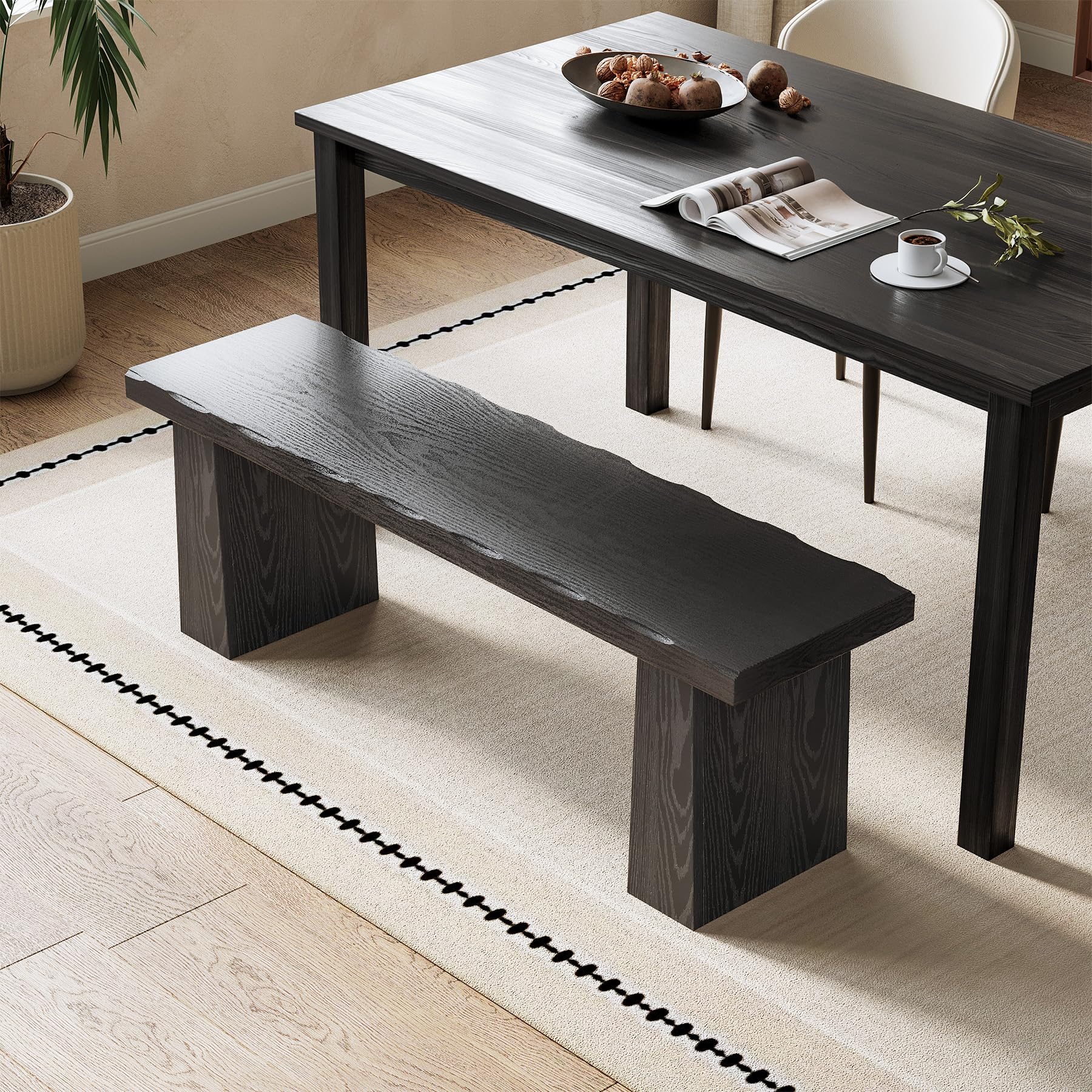 LITTLE TREE 47-Inch Wooden Entryway Bench, Farmhouse Dining Bench with Sturdy Frame for Dining Room, Bedroom, Living Room Hallway Kitchen, Easy Assembly (Black)