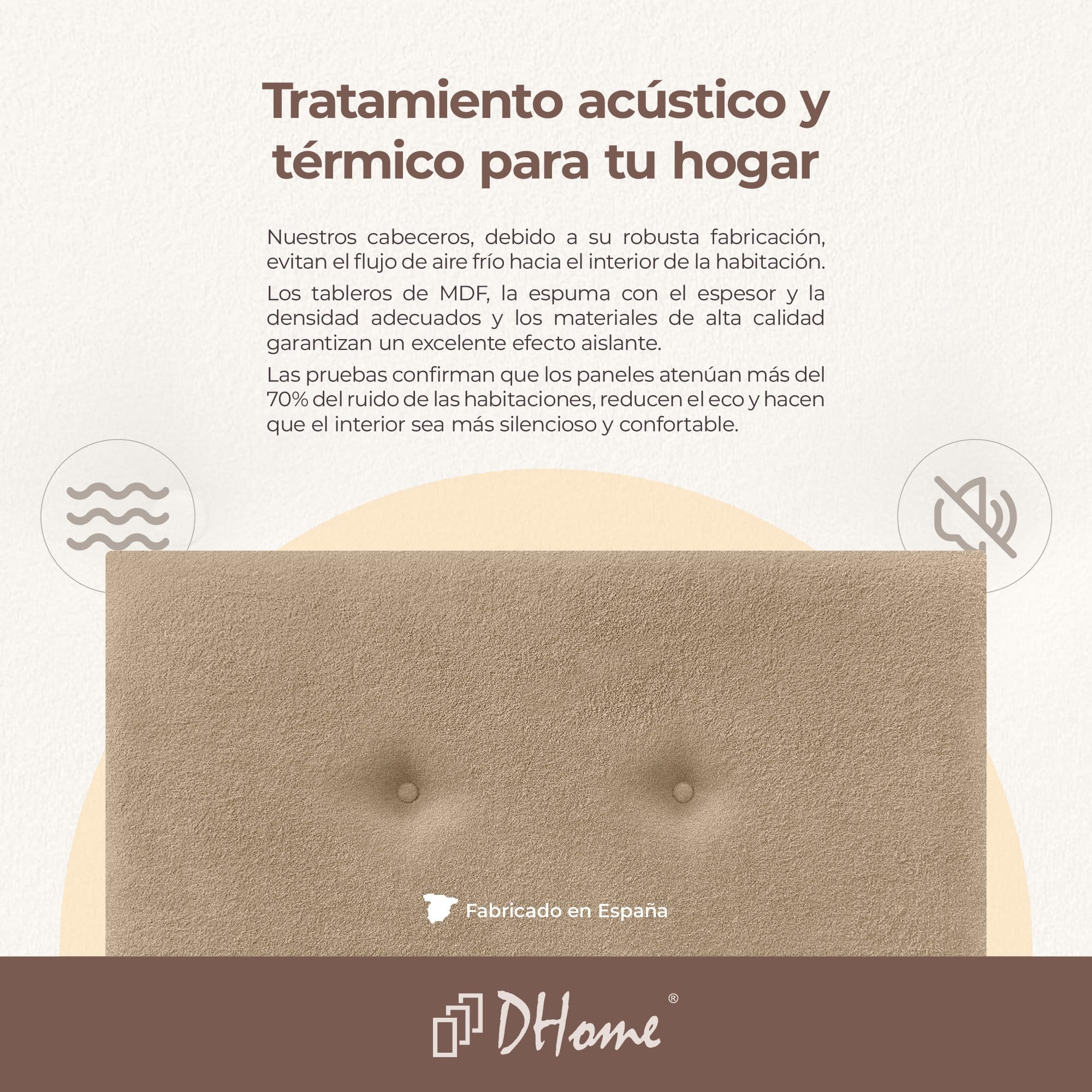 DHOME Cabecero Acabado Toalla Soft Liso con Botones y Patas Cabezal Tapizado Cama Dormitorio Alcolchado (Tierra, 90cm)