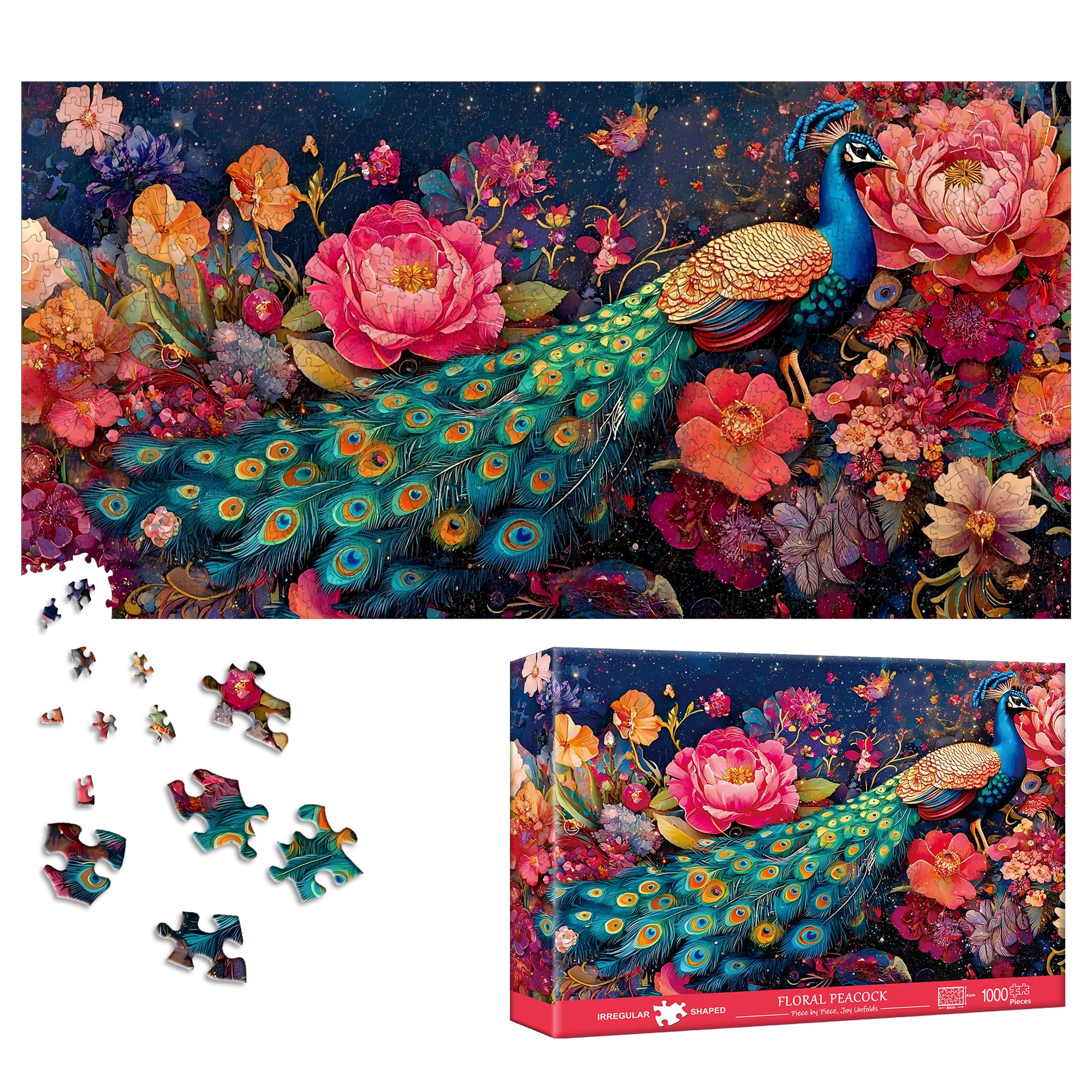 Bimkole Peacock Puzzles for Adults 1000 Pieces, Flower Paper Jigsaw Puzzle 1000 Pieces