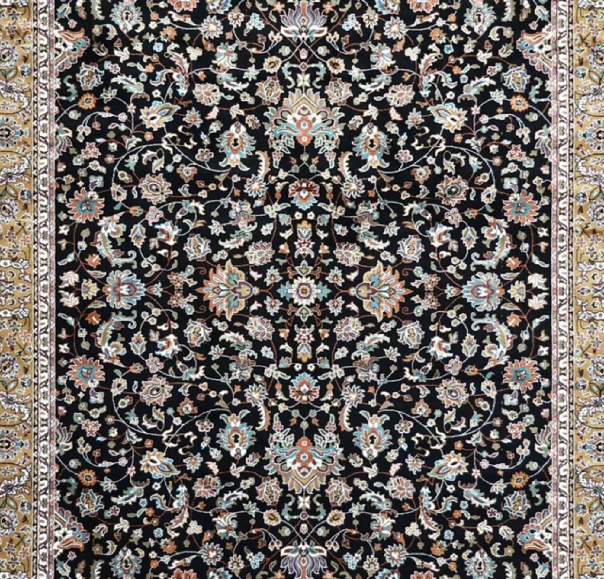 Handmade Silk Carpet for Living Room 9 x 12 Feet Feet Hand-Knotted Area Rug | Soft Long-Lasting Durable Pure Silk Floor Carpet (MAC-23 Black)
