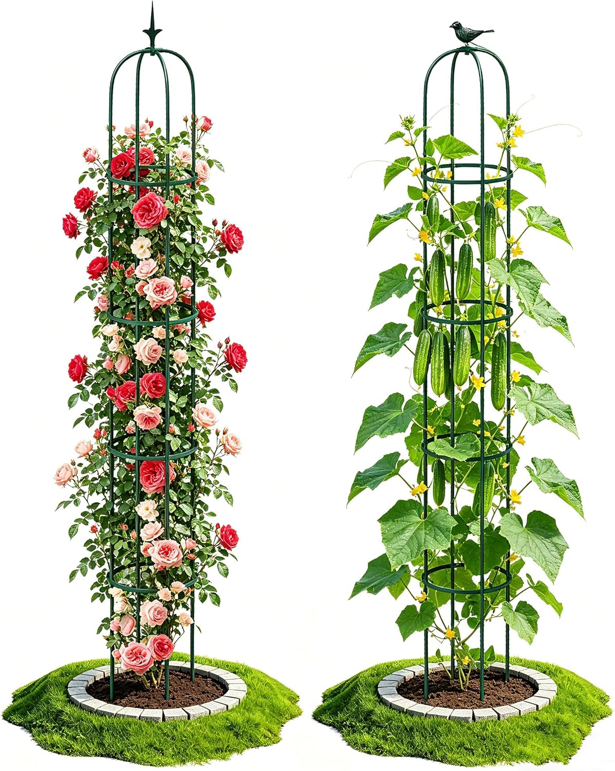 2PCS Garden Trellis for Climbing Plants, 6.2FT Rustproof Metal Pipe with Heavy Duty Plastic Coated, Garden Outdoor Indoor Potted Plant Support, Obelisk Garden Trellis for Climbing Vine (Green)