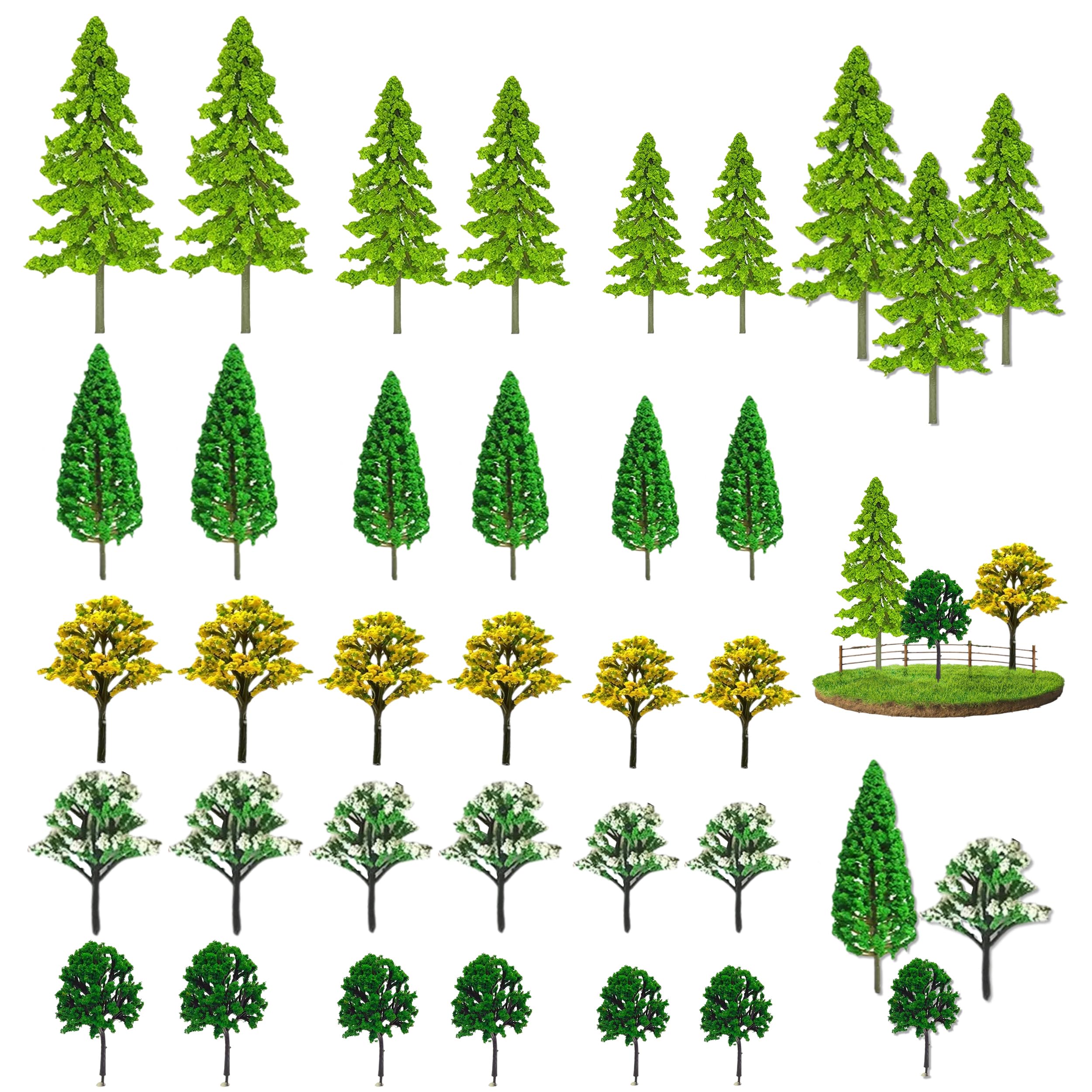 Piacolnic 30 Pcs Mini Model Trees, 5 Styles Mini Plastic Tree, Miniature Tree Architecture Trees Scale Tree Small Plant Ornament for Diorama Building Model Trees Cake Decorations Train Garden