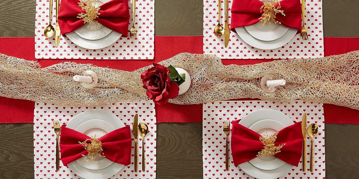DII Valentine's Day Table Top Collection, Placemat Set, 13x19, Little Hearts, 6 Piece