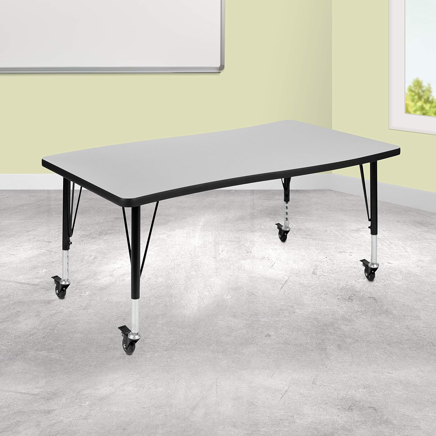 EMMA + OLIVER Mobile 28 Wx47.5 L Wave Flexible Collaborative Grey Kids Adjustable Activity Table