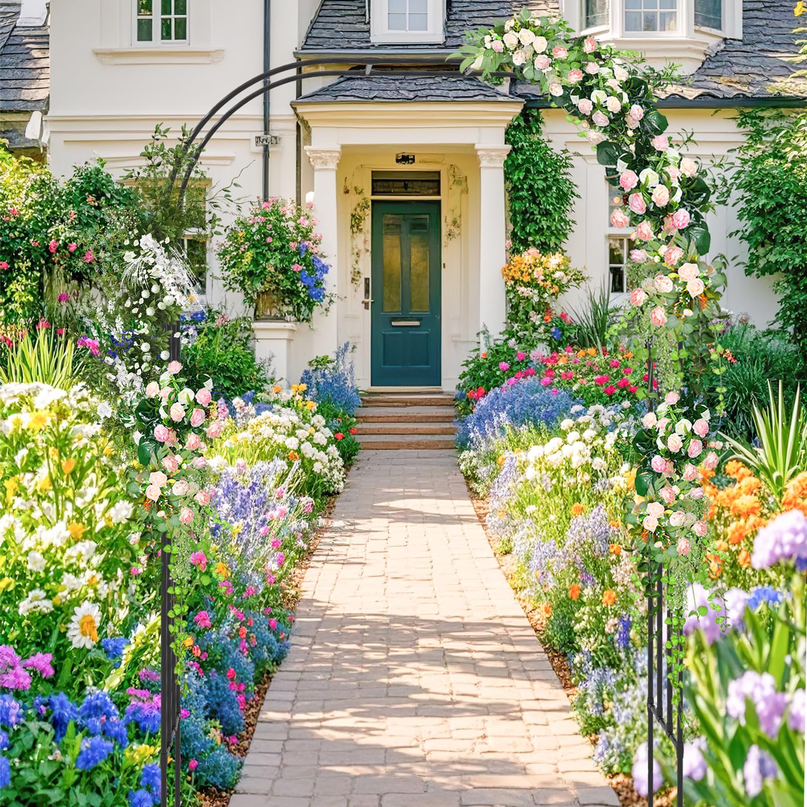 HOMASIS Arco da Giardino, Sostegno per Piante con Tubo in Acciaio Ondulato, Arco per Rose Rampicanti, Decorazioni Giardino per Feste, Matrimoni (153 x 40 x 240 cm)