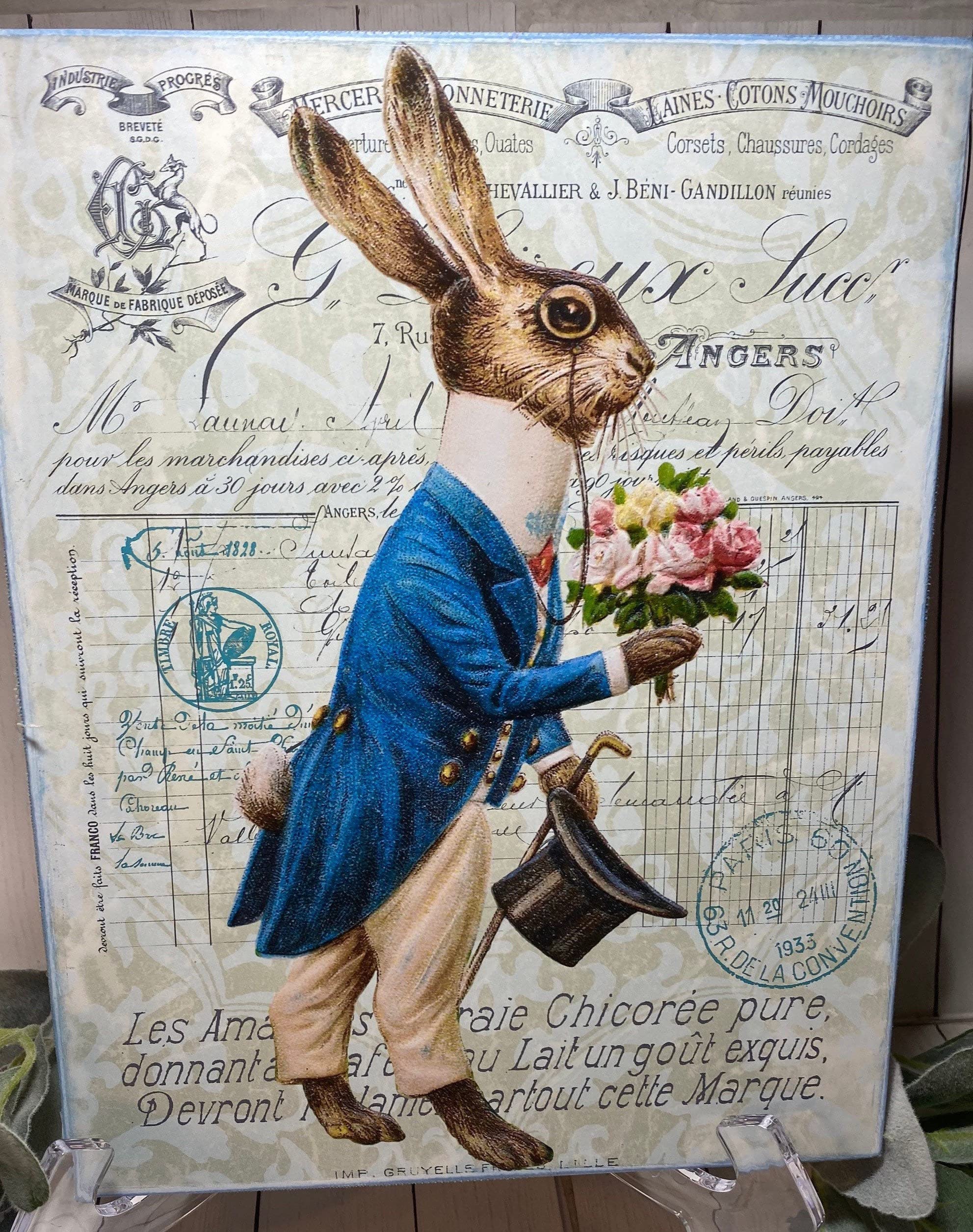 Vintage Primitive Easter Bunny Rabbit Sign French Bunny Sign Vintage Easter Decor Celebration Vintage Courtyard Restaurant Store Sign Retro Garage Metal Tin Signs Art Wall Decor 6x8 Inch