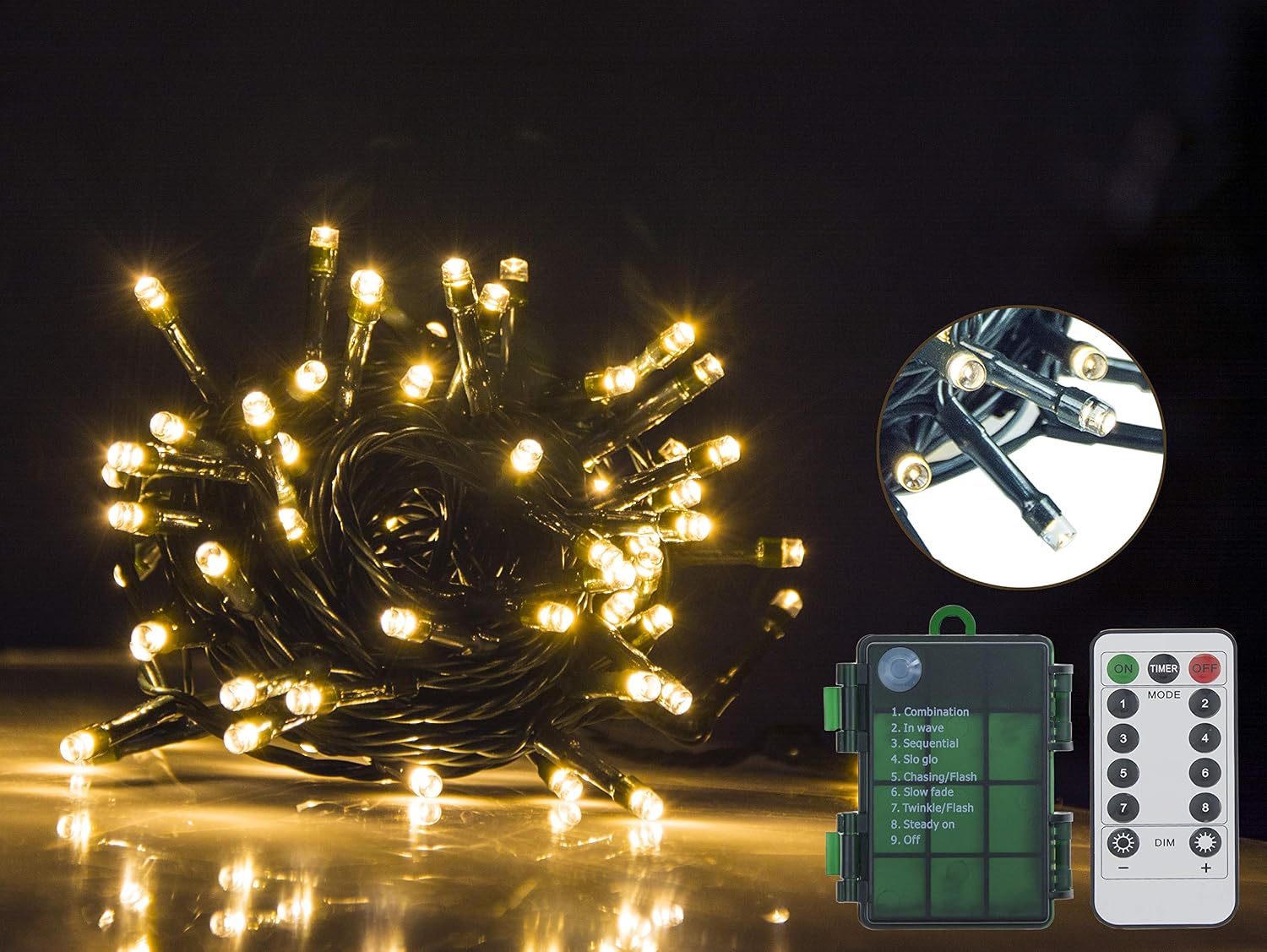 50 LED Dark Green Cable Battery Operated Fairy Lights - Image 3