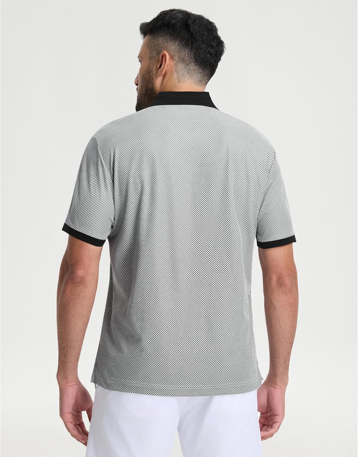 M MAELREG Mens Golf Polo Shirts Jacquard Ribbed Collar Performance Moisture Wicking Dry Fit Short Sleeve Golf Shirts for Men