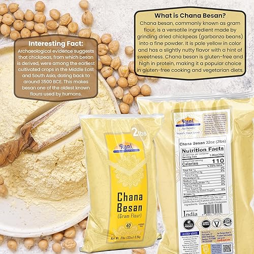 Miniatura 10 de Rani Chana Besan (harina de garbanzos, gramo) 64 oz (4 libras) 4.0 lbs a granel  Todo natural  Vegano  Apto para gluten  Sin OMG  Kosher  Origen