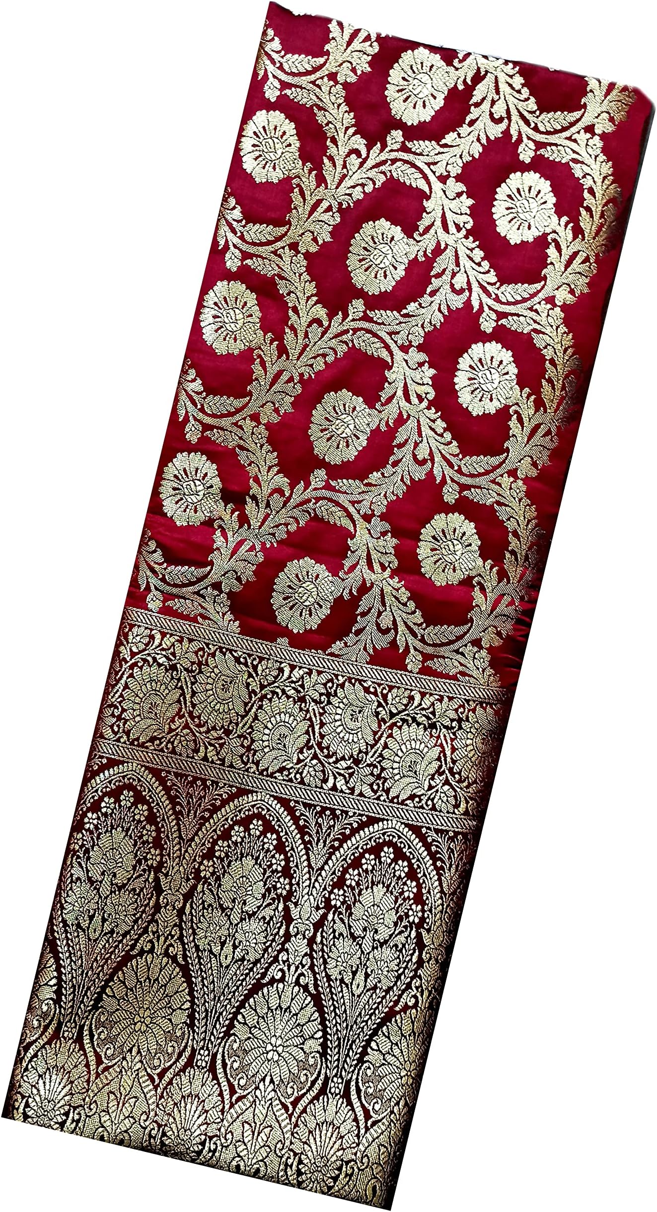 Bridal Banarasi Katan Silk Saree with Heavy Jaal and Stone Work All over Buta Golden Zari contrast Border - Chocolate Brown, Brown, 5.5 meters