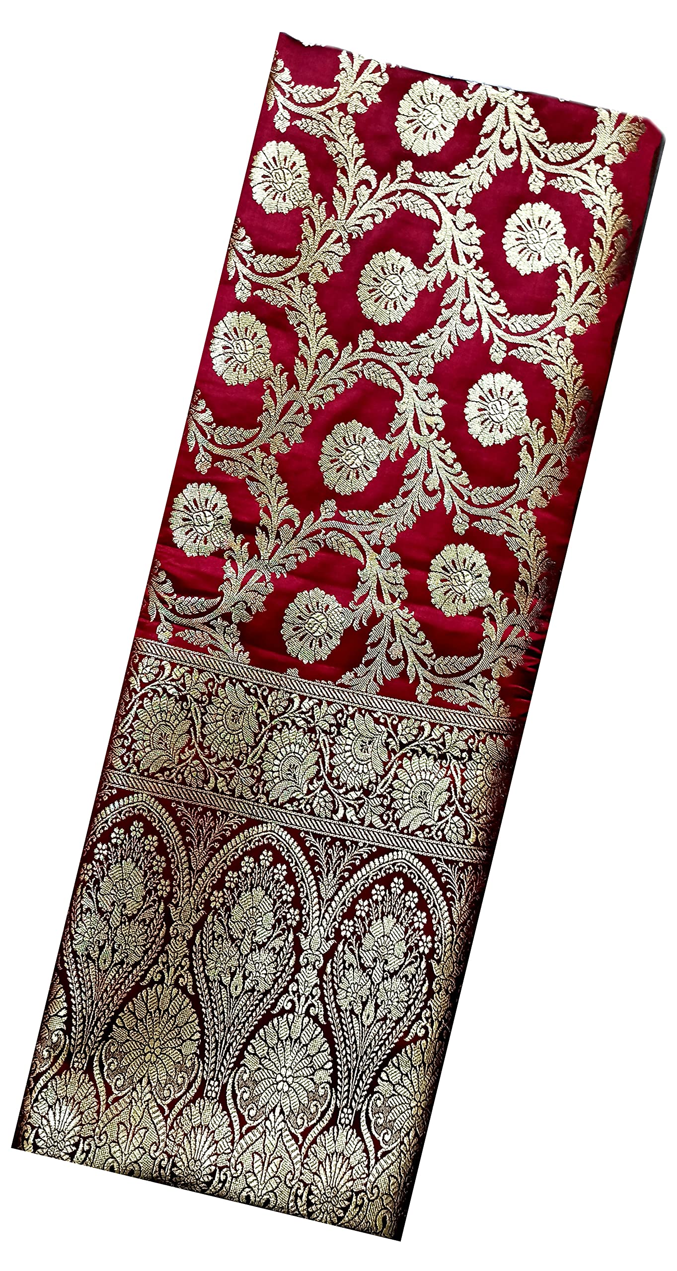 Jolly EnterpriseJolly Enterprise Bridal Banarasi Katan Silk Saree with Heavy Jaal and Stone Work All over Buta Golden Zari contrast Border - Chocolate Brown, Brown, 5.5 meters