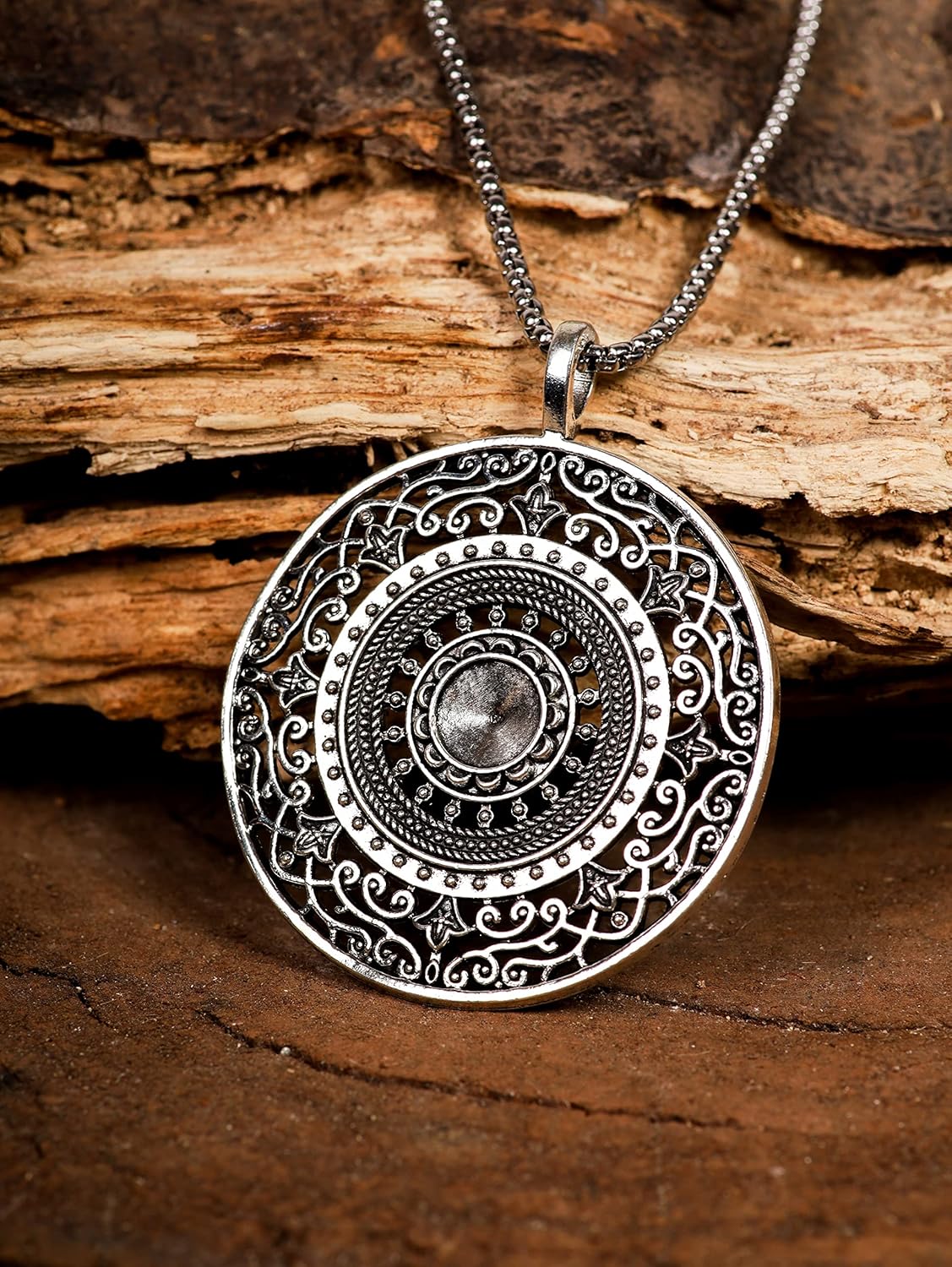 HAQUIL Vintage Tibetan Mandala Flower Necklace for Women, Round Mandala Charm Necklace, Antique Floral Statement Pendant Necklace, Women Jewelry Gift - Image 5