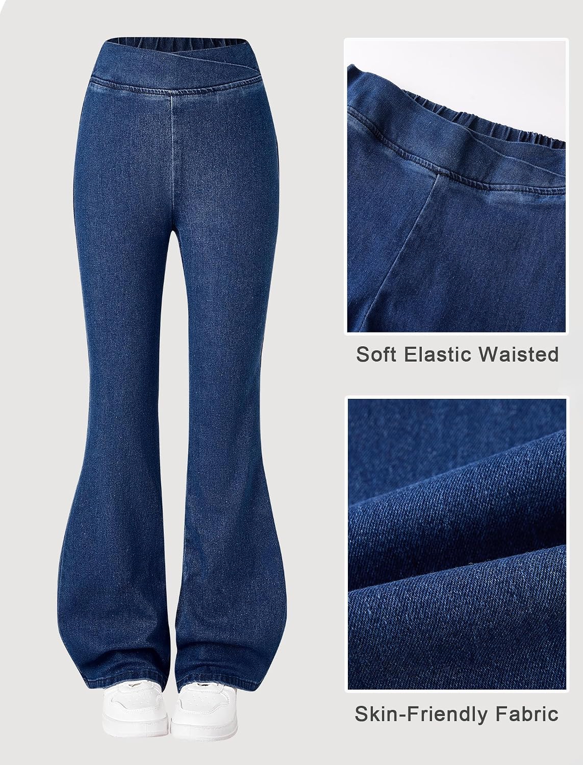oyyniis Girls Stretch Flare Jeans 8-12Y Crossover Waist Denim Pants Exercise Basics Slim Casual Streetwear