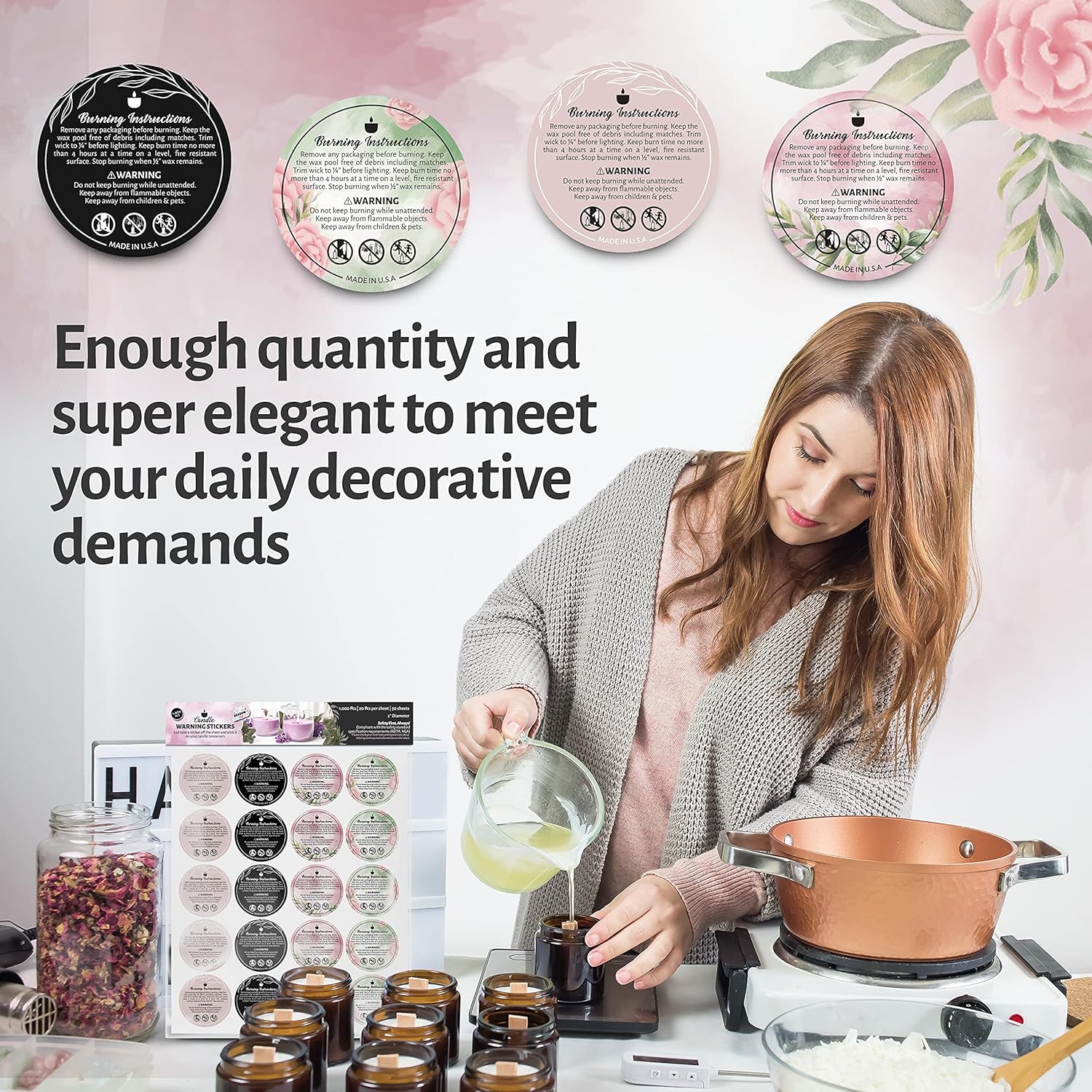 1000 Pcs Candle Warning Labels for Soy Wax - 2 Inches Warning Labels for Soy Candles - 20 Pcs Per Sheet Waterproof and Self Adhesive Candle Warning Stickers