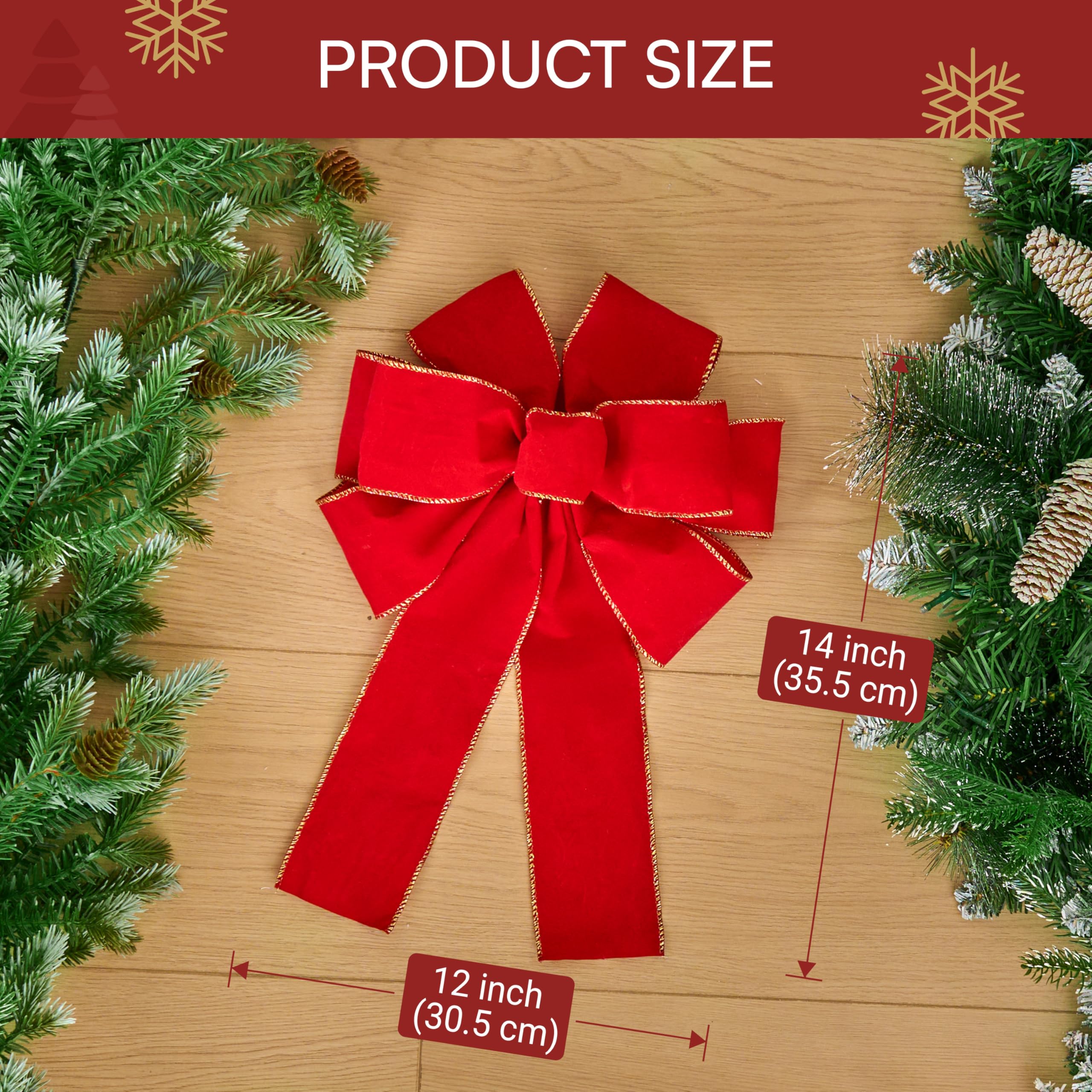 JOYIN 3 fiocchi di velluto rosso 35,6 x 30,5 cm per Natale, grandi fiocchi di Natale rossi per ghirlanda, albero, scatole regalo, decorazioni esterne, fiocchi di velluto per albero di Natale
